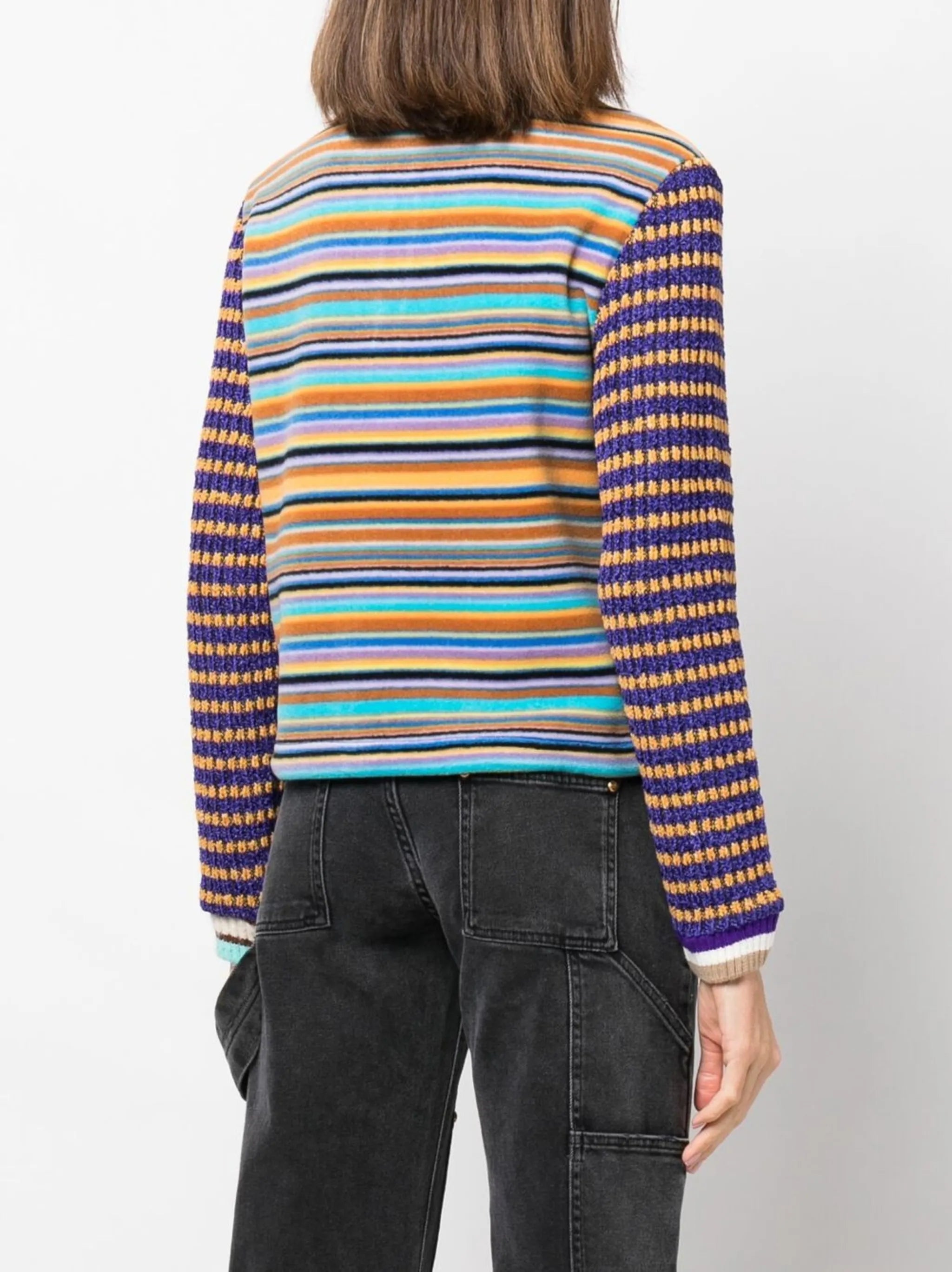 striped chenille zip-up jumper