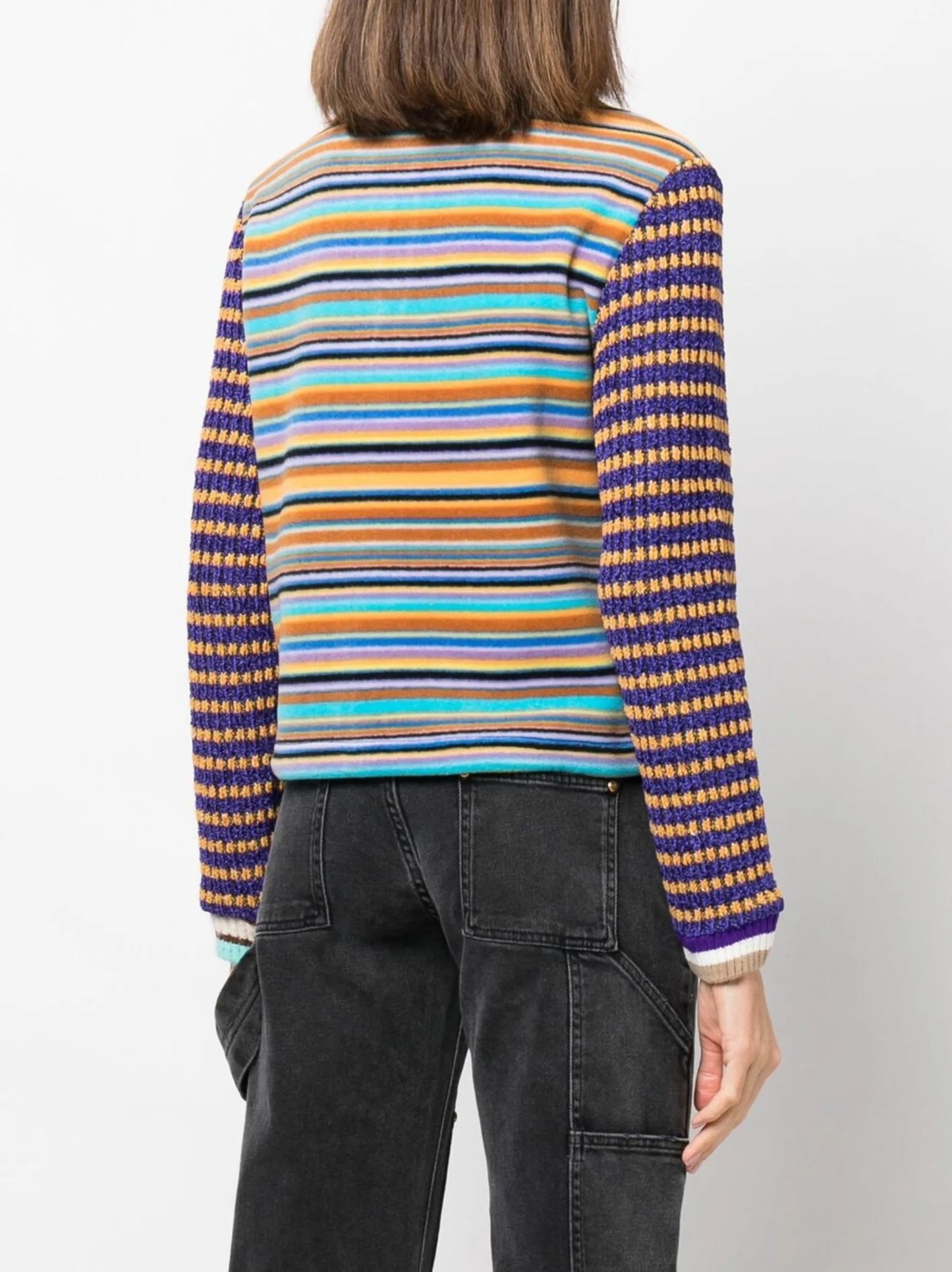 striped chenille zip-up jumper