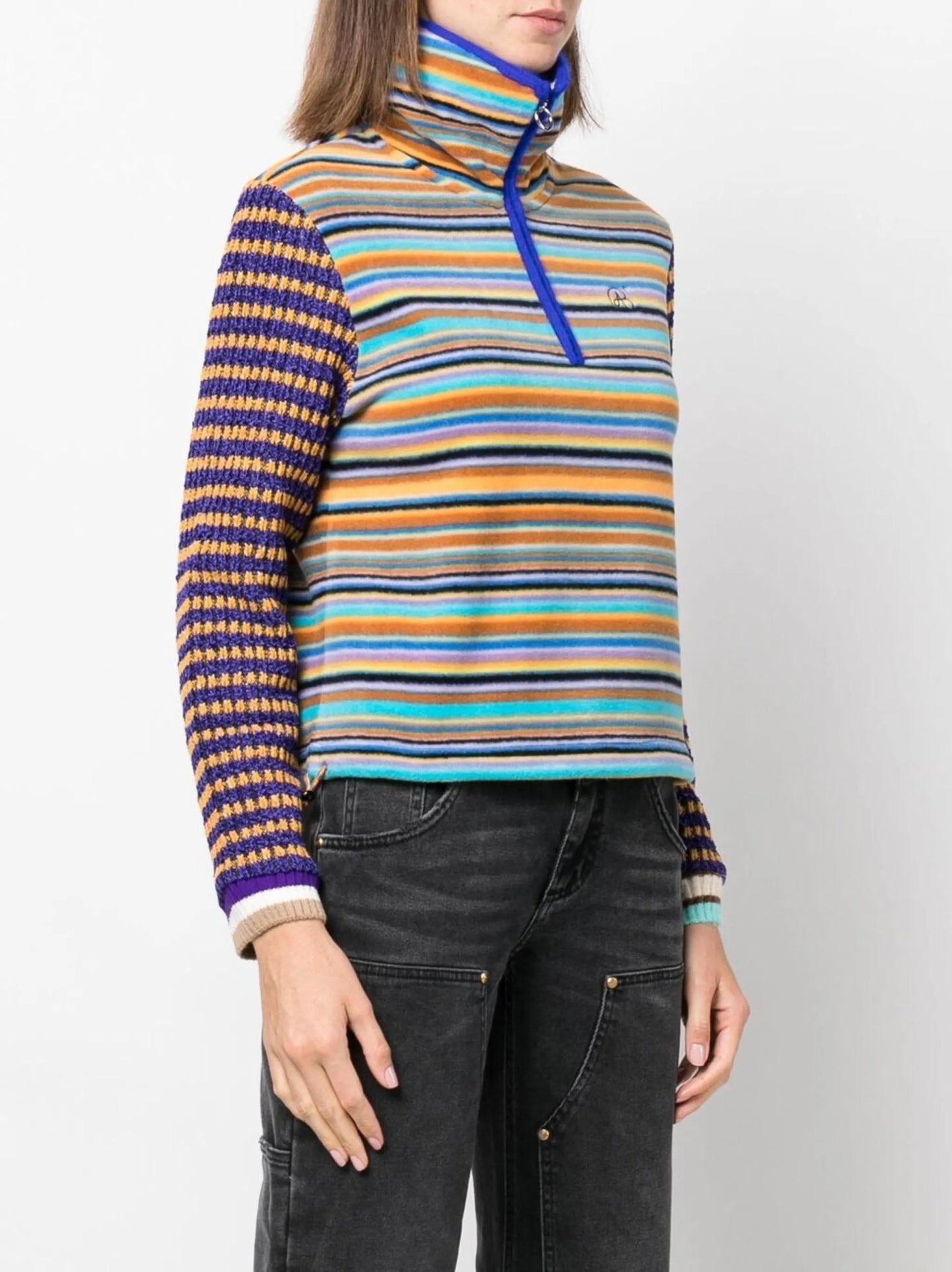 striped chenille zip-up jumper