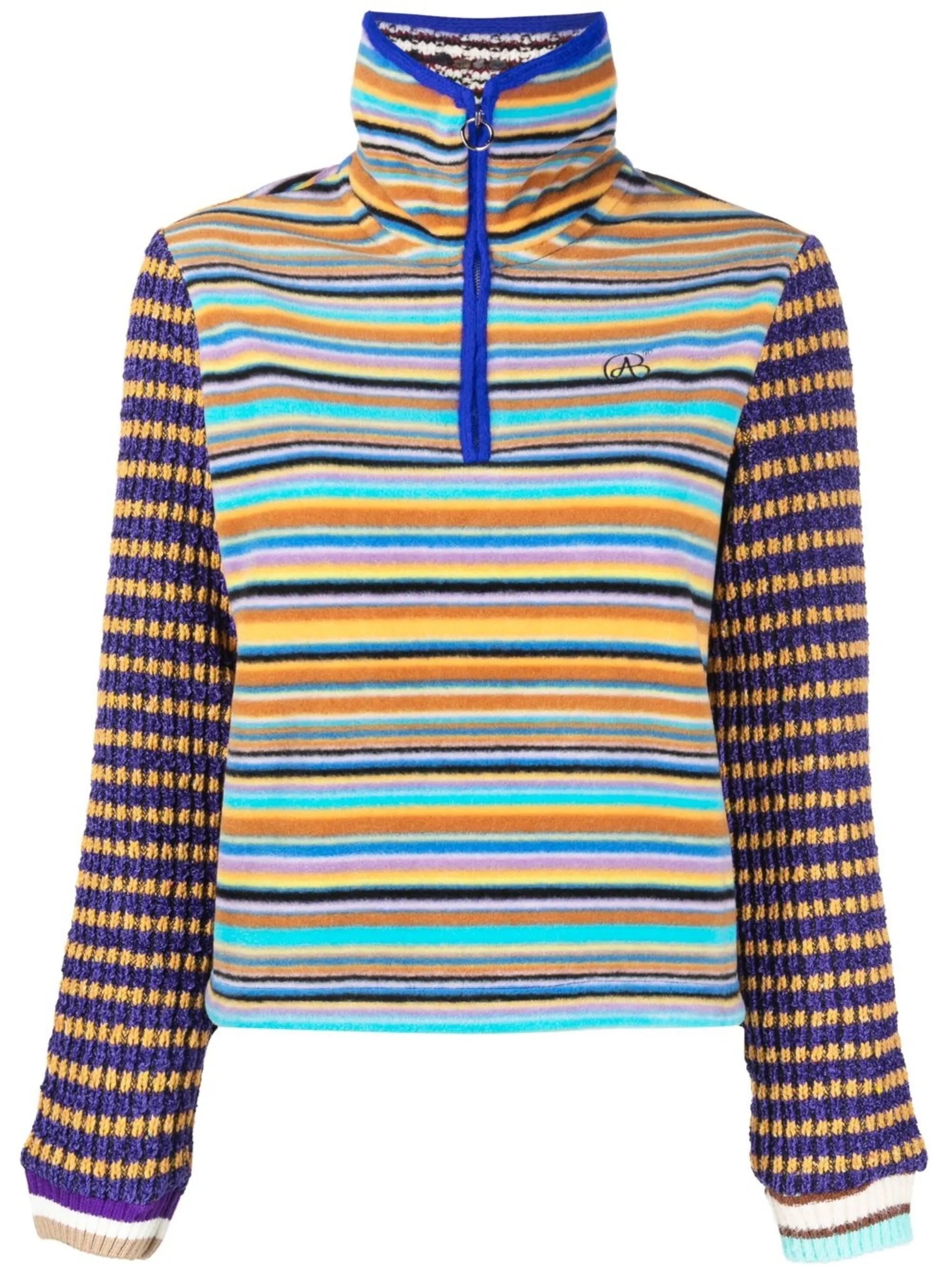 striped chenille zip-up jumper