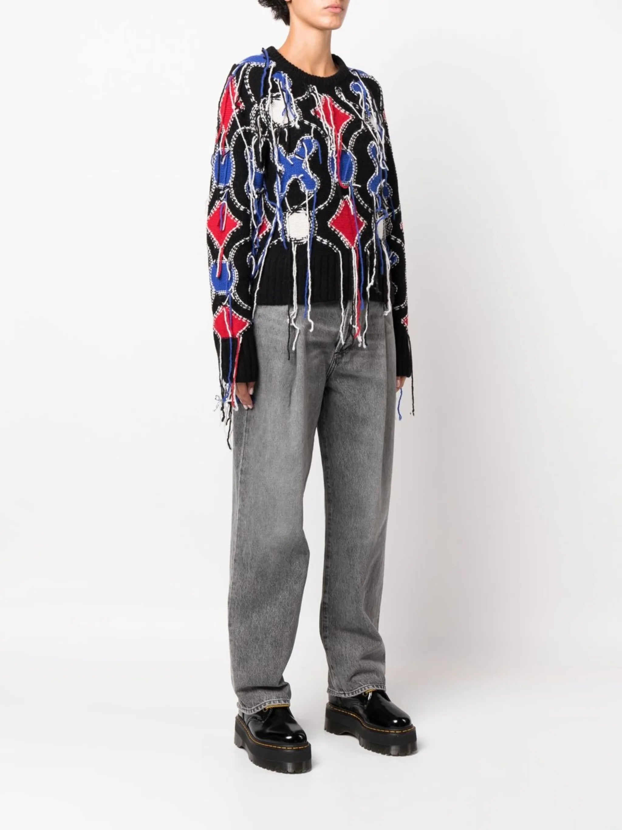distressed-effect frayed jumper
