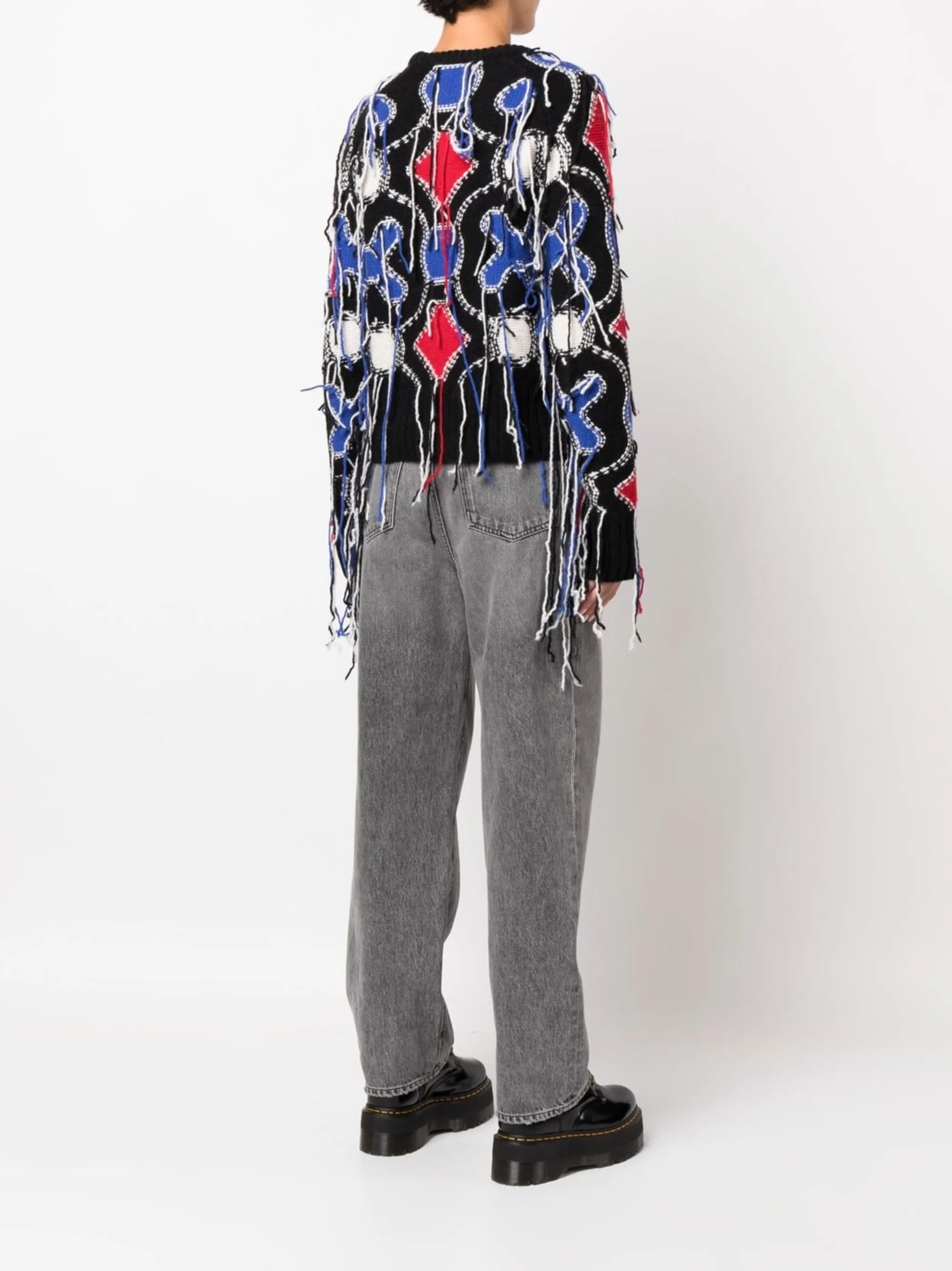 distressed-effect frayed jumper