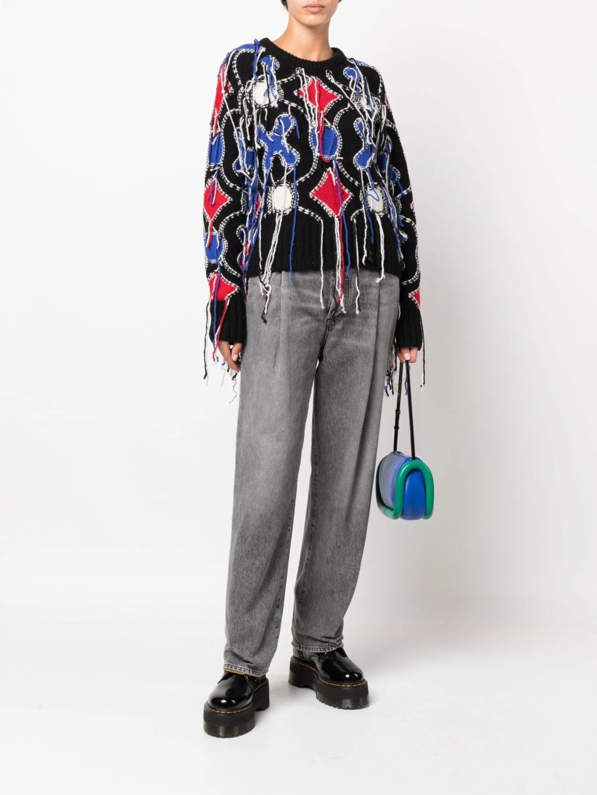 distressed-effect frayed jumper