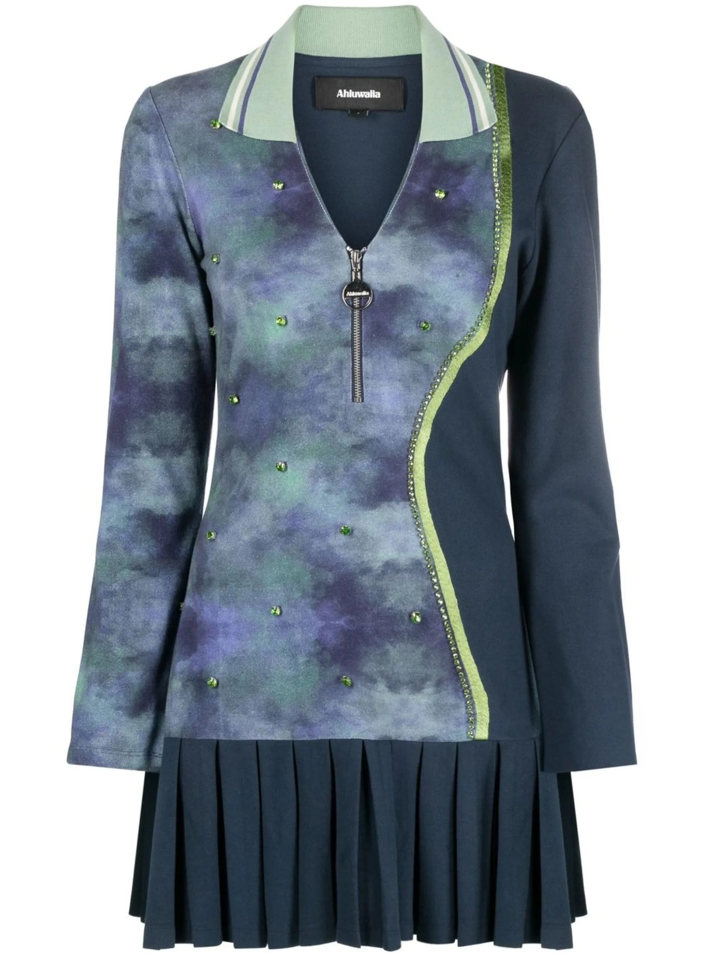 Shakti-print pleated jumper dress