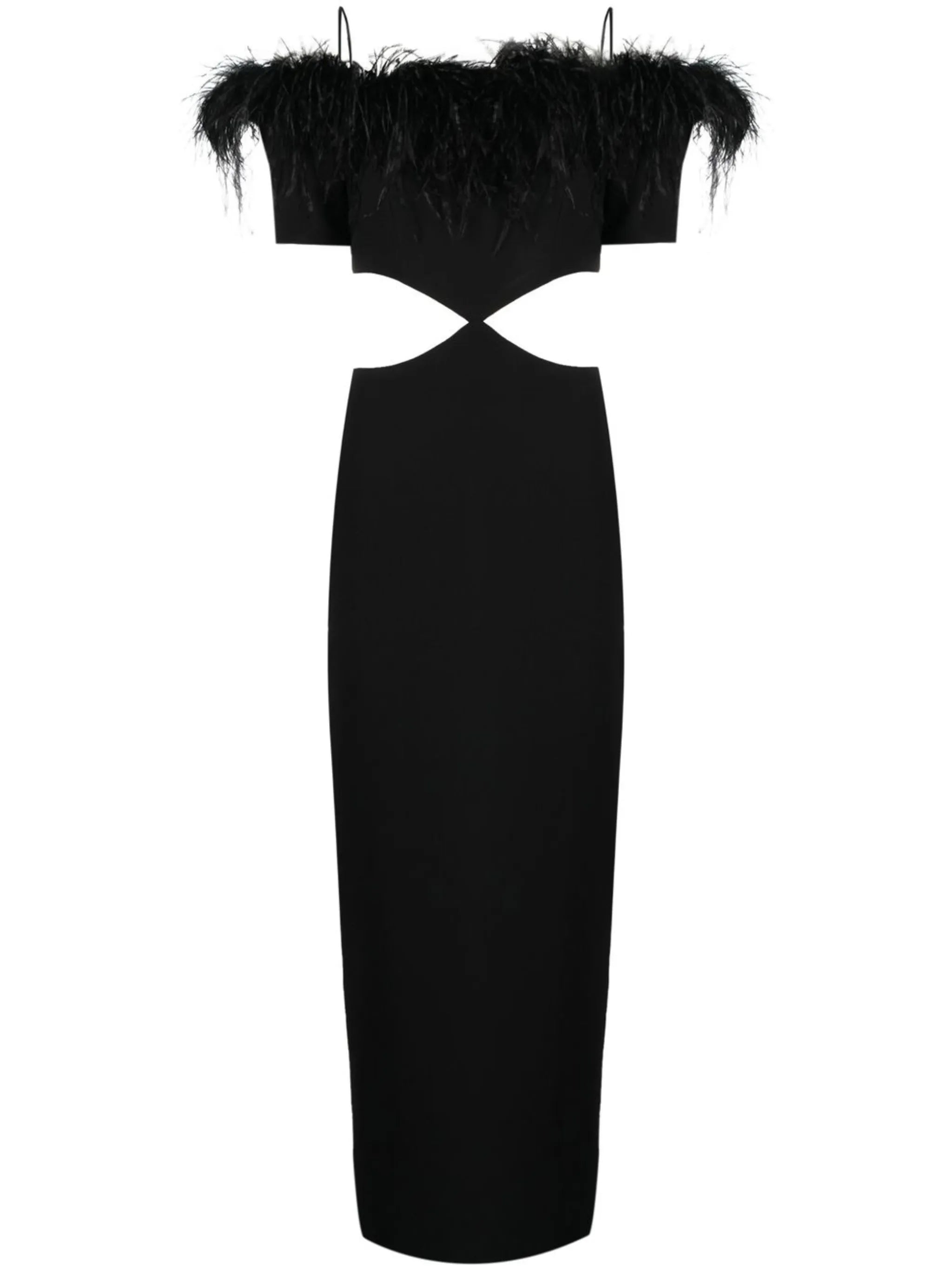 feather-trim off-shoulder dress