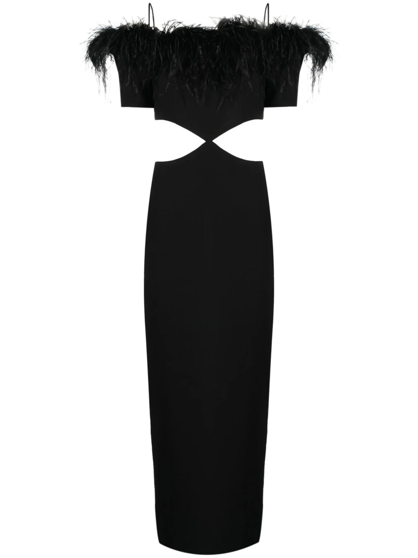 feather-trim off-shoulder dress