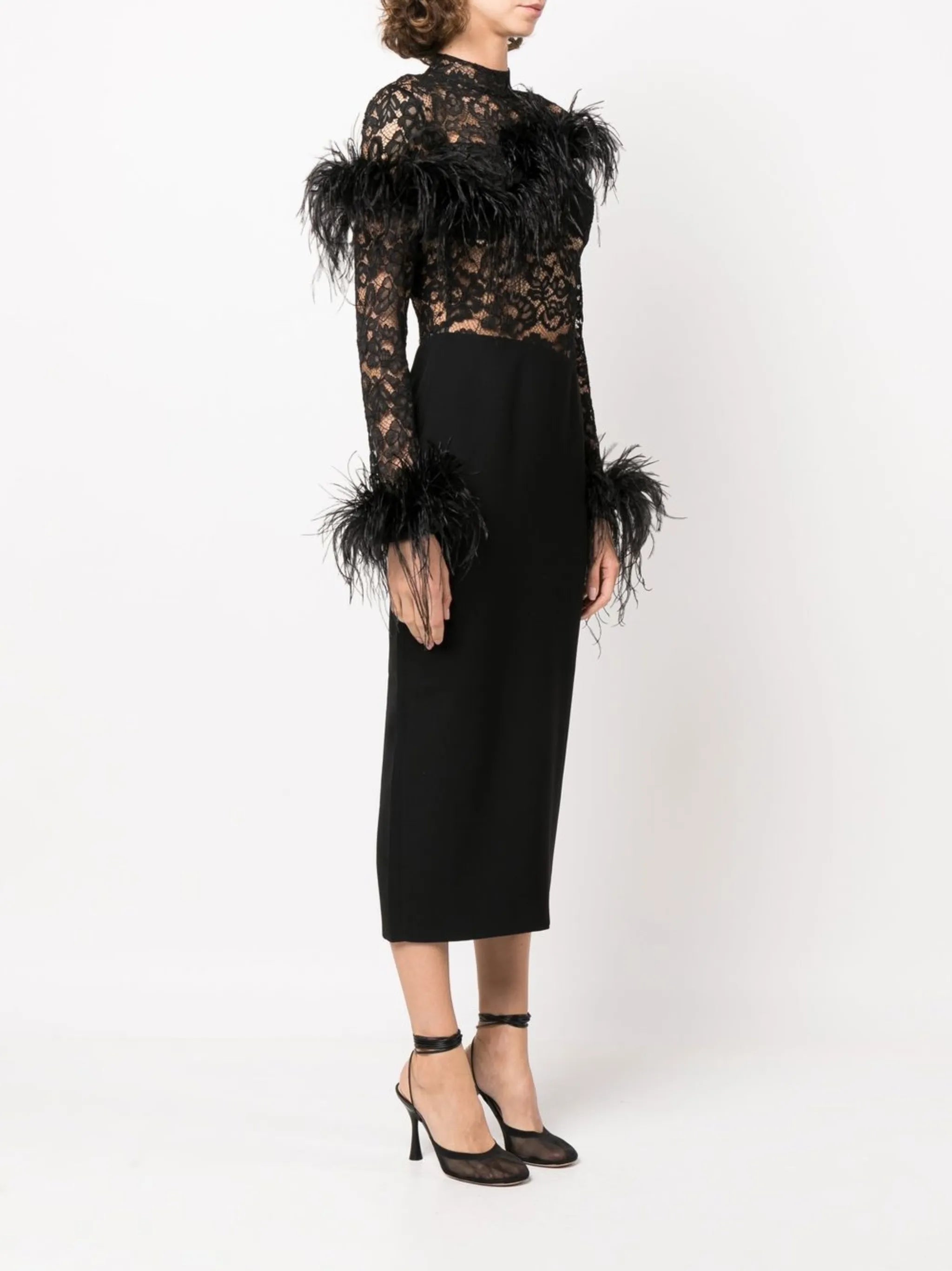 lace-panel long-sleeve dress