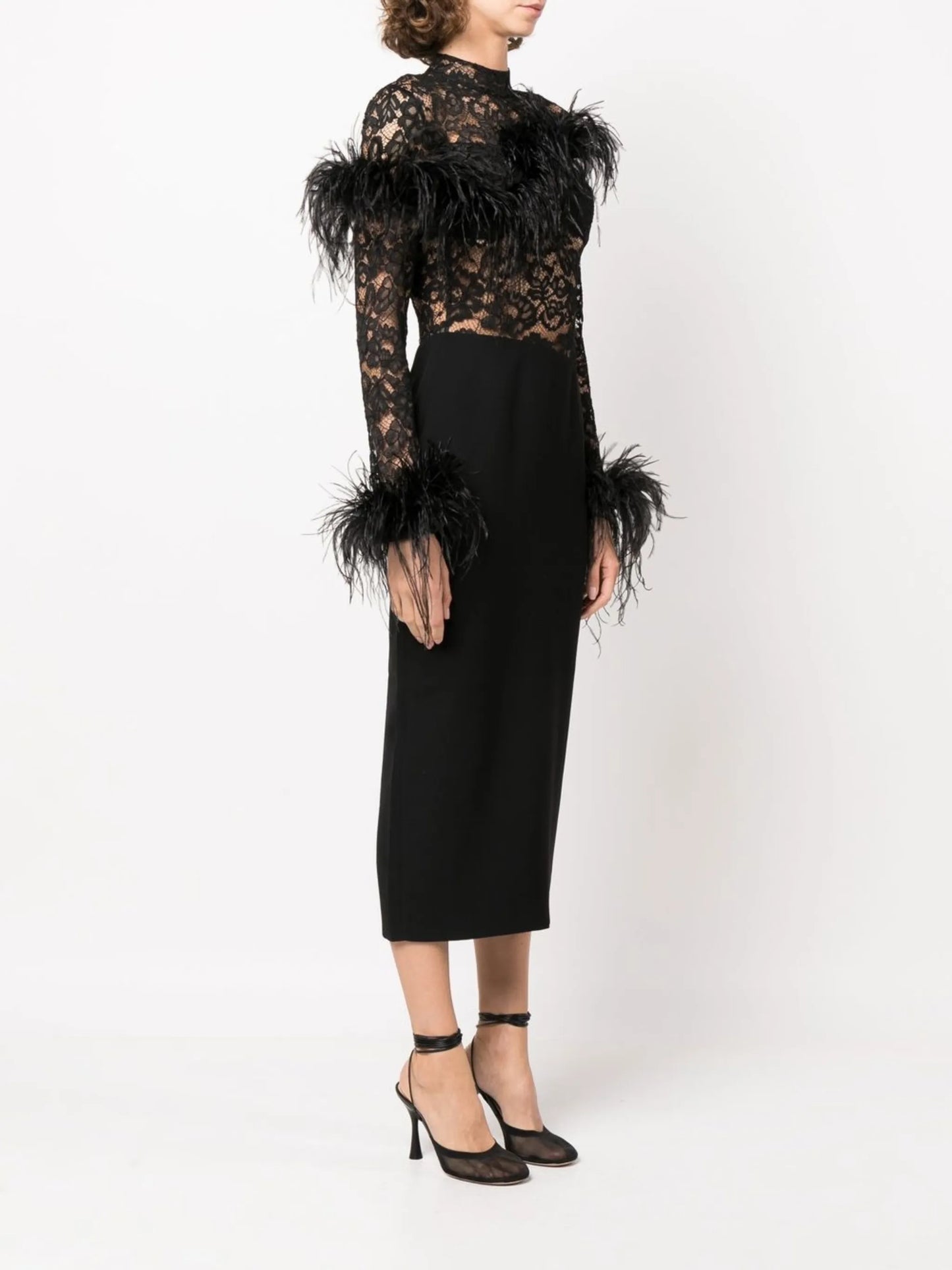 lace-panel long-sleeve dress
