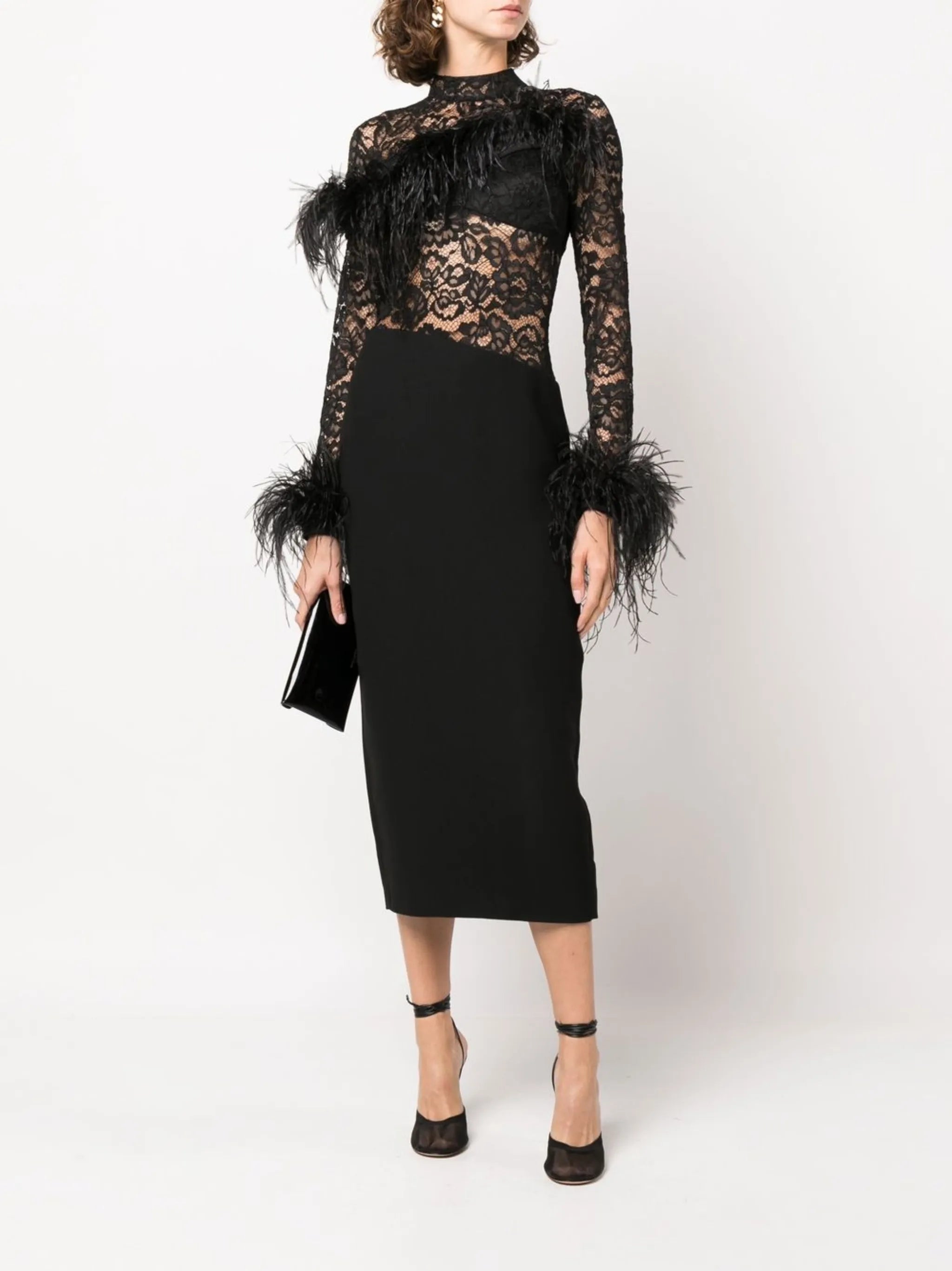 lace-panel long-sleeve dress
