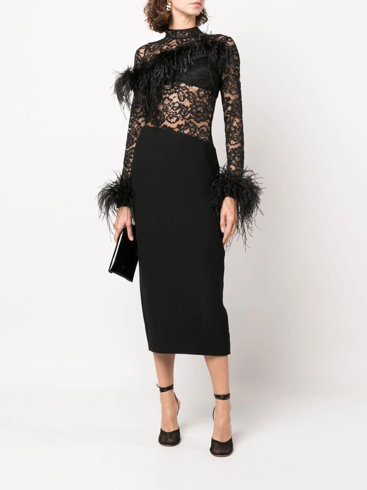 lace-panel long-sleeve dress