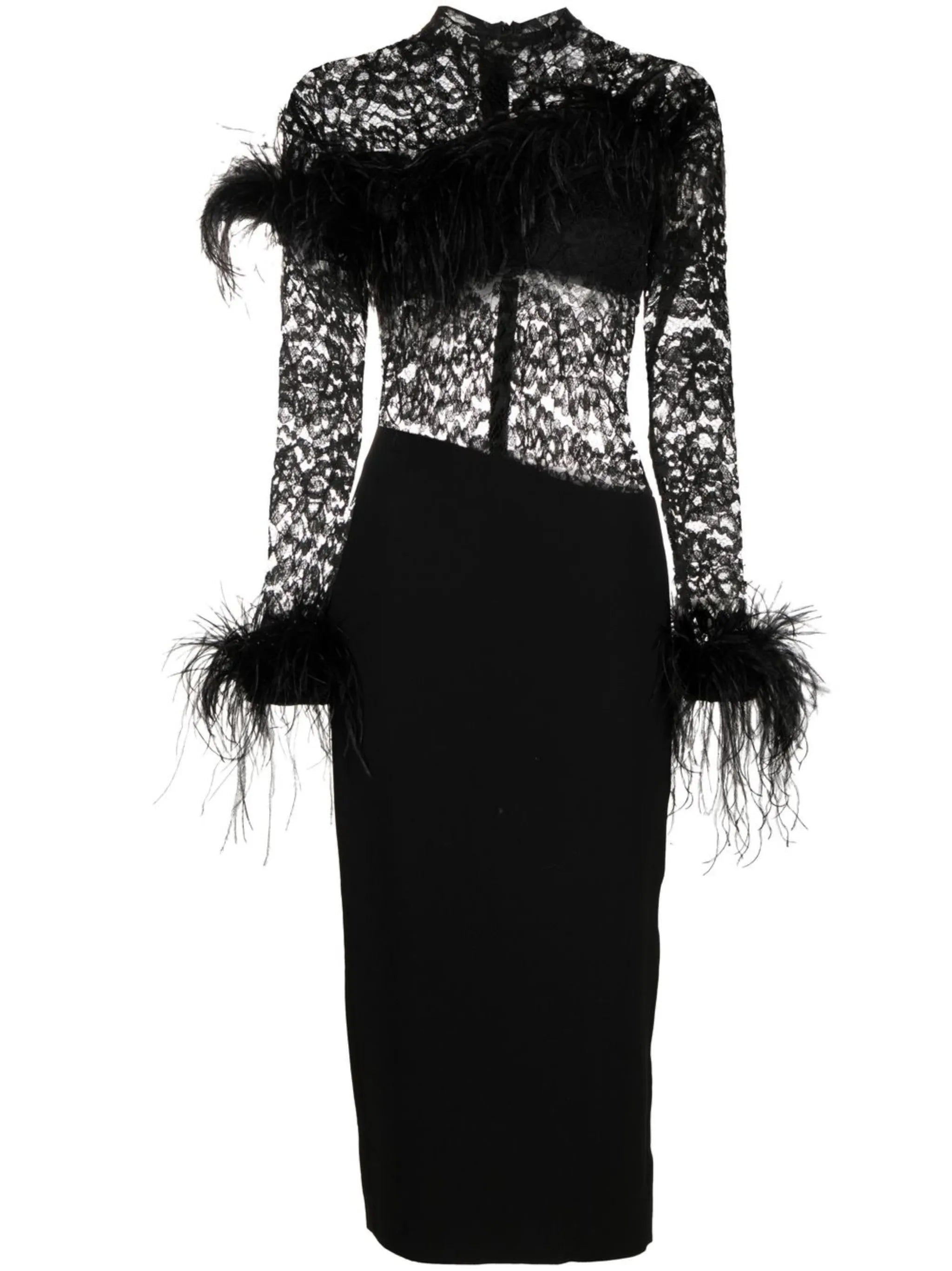 lace-panel long-sleeve dress