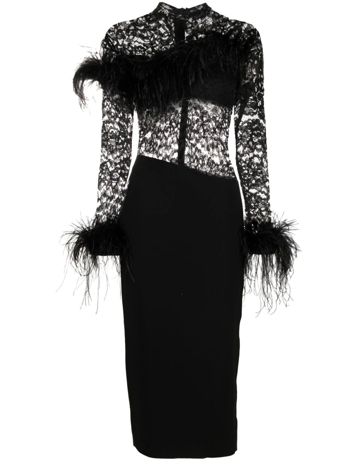 lace-panel long-sleeve dress