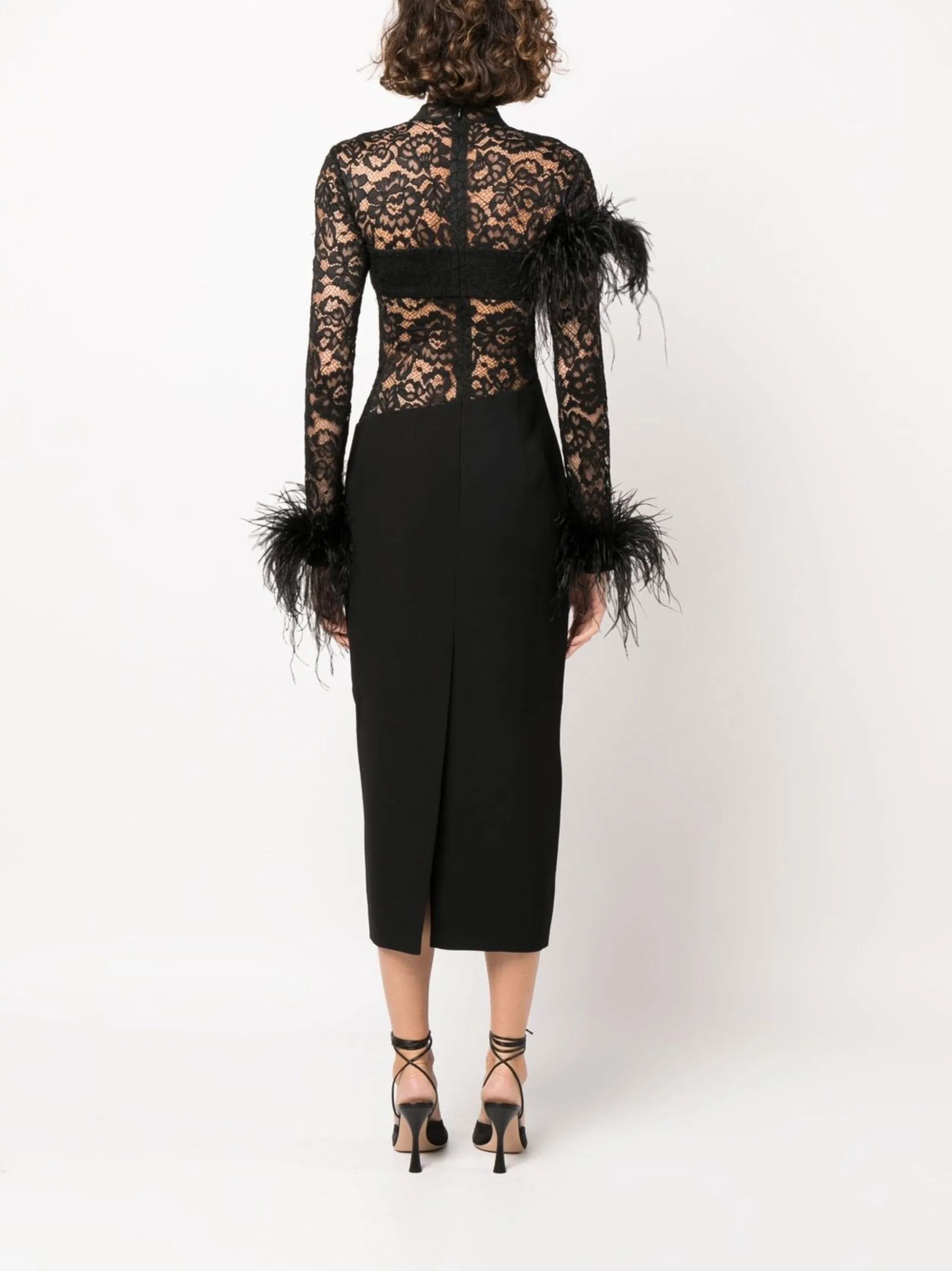 lace-panel long-sleeve dress
