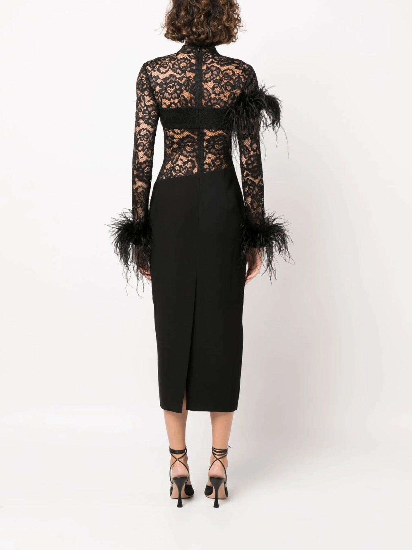 lace-panel long-sleeve dress