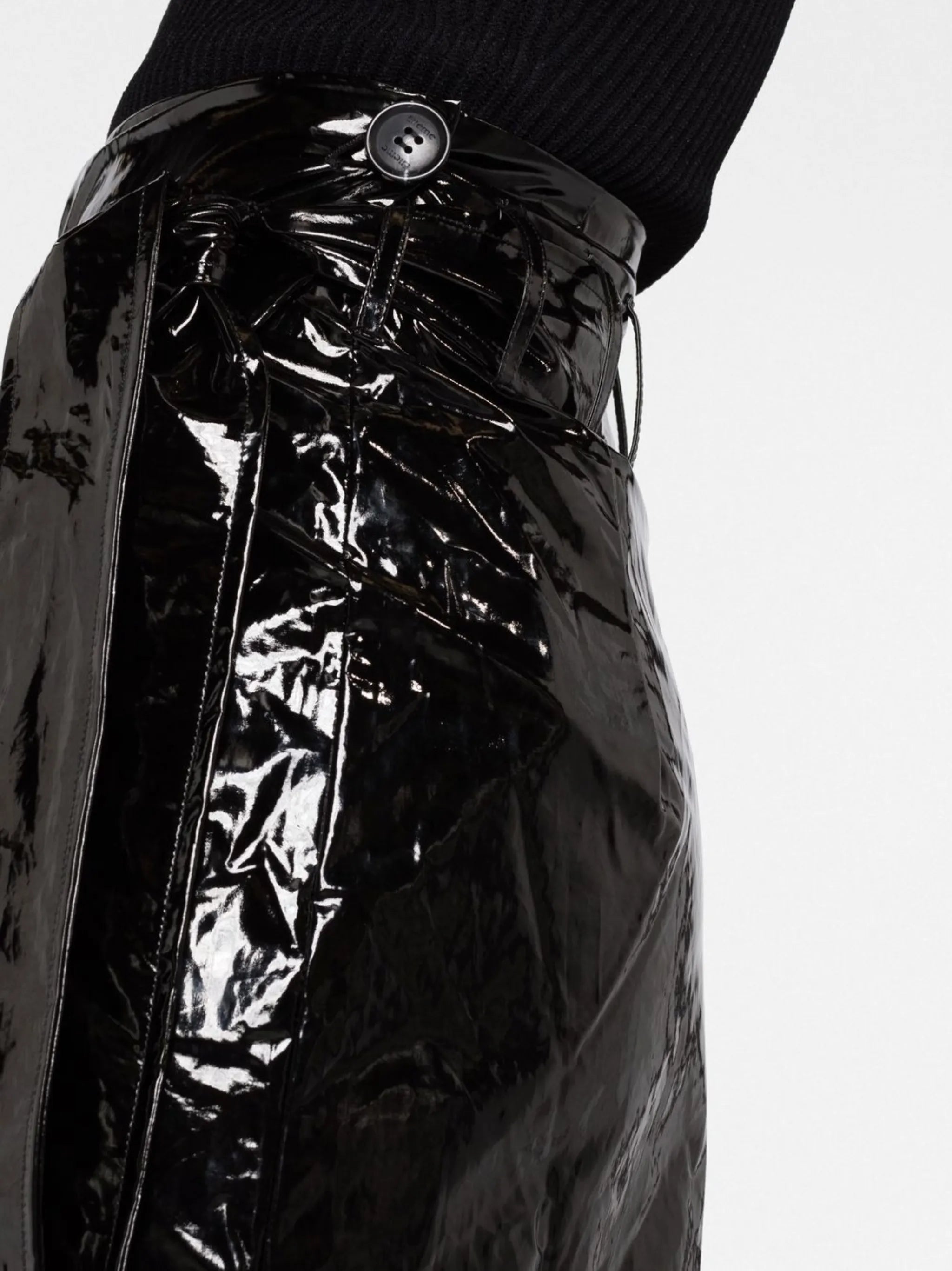 shiny vinyl midi skirt