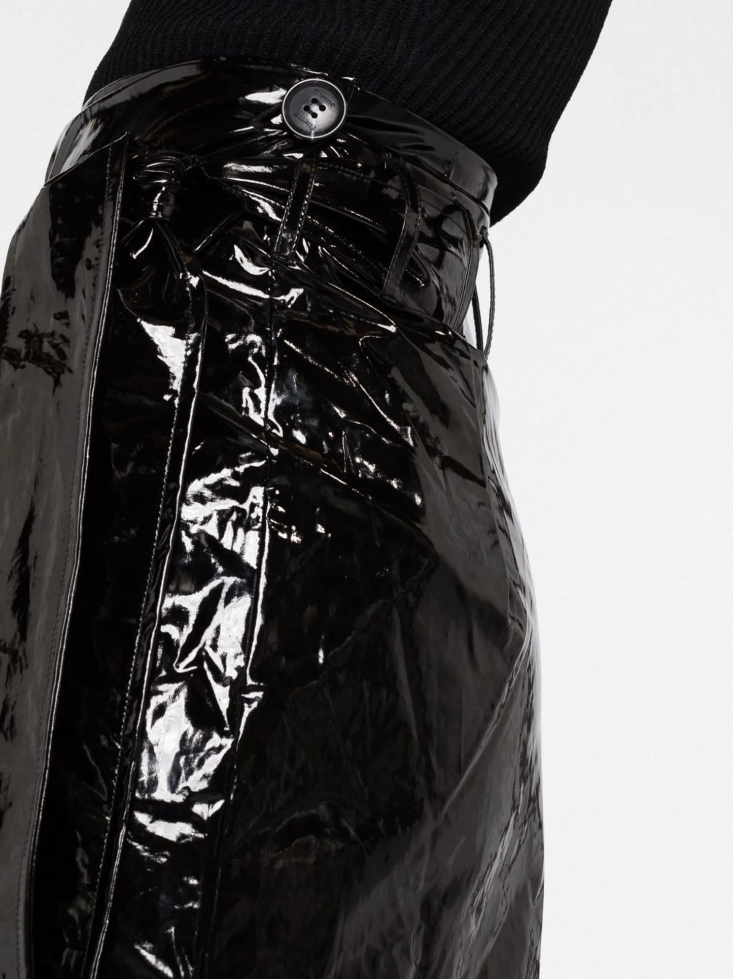 shiny vinyl midi skirt