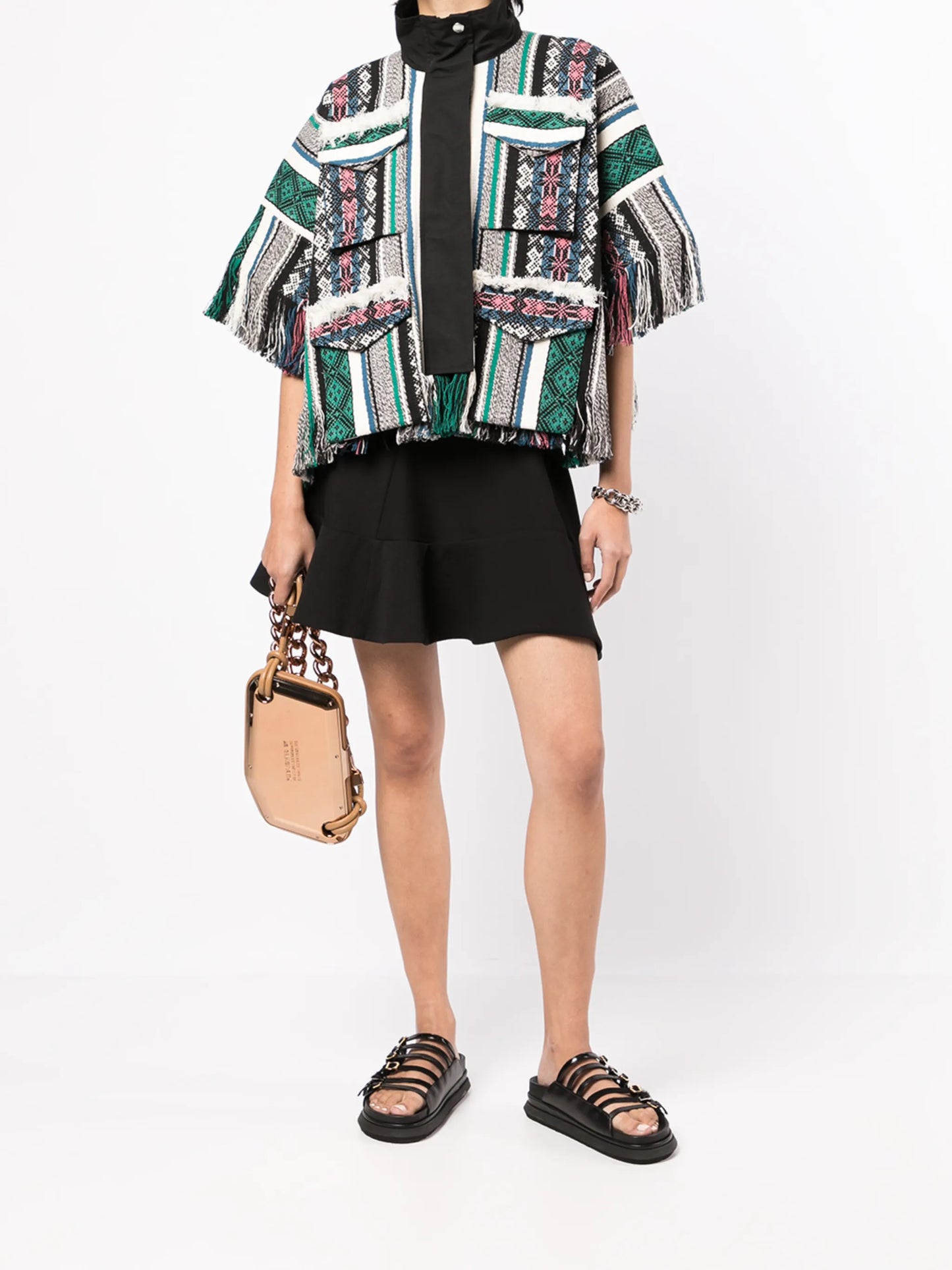 jacquard fringed cotton jacket