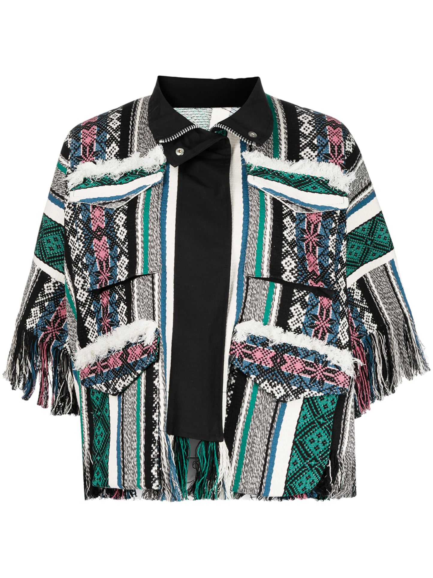 jacquard fringed cotton jacket