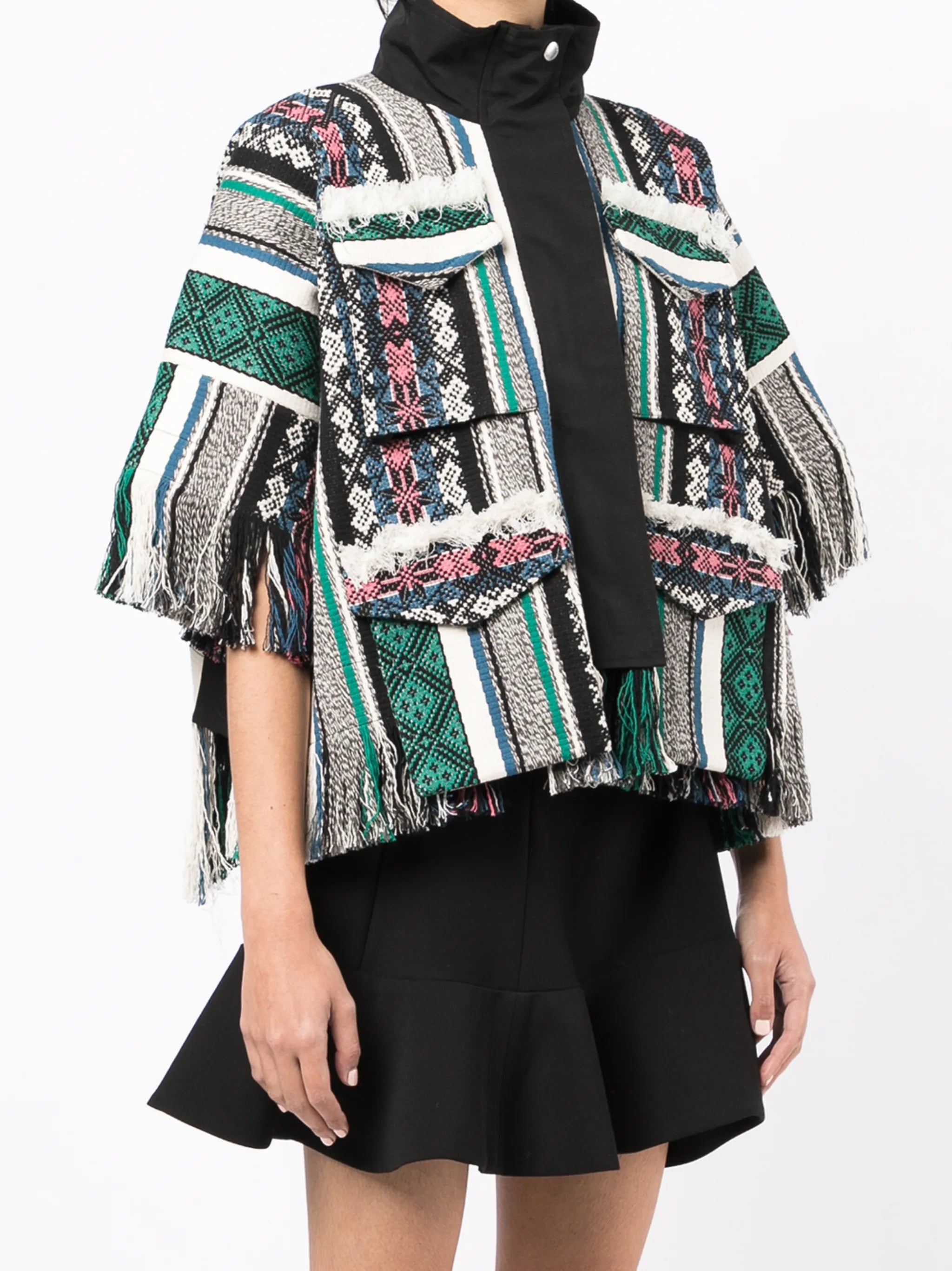 jacquard fringed cotton jacket