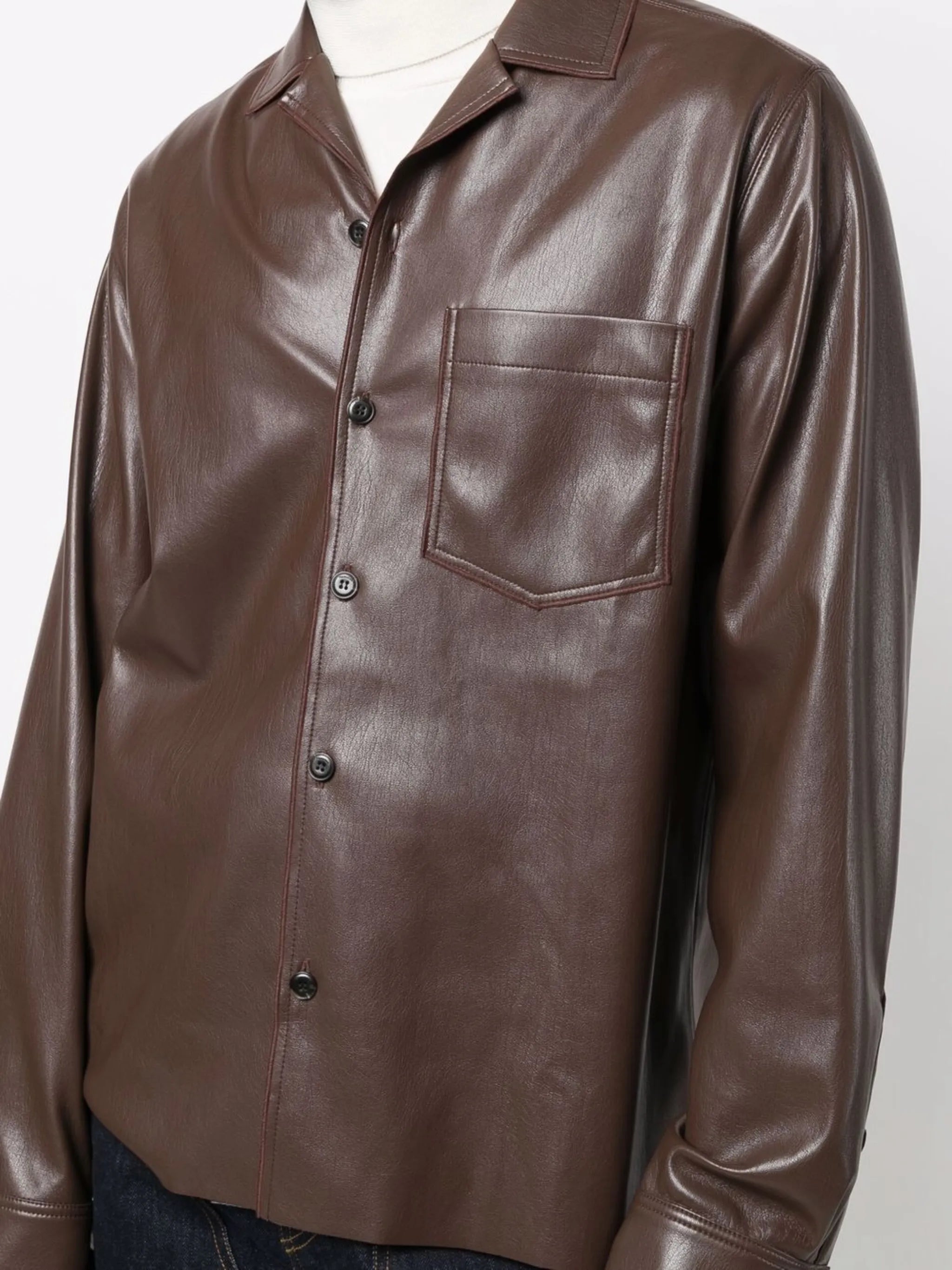 notched-lapels faux-leather shirt
