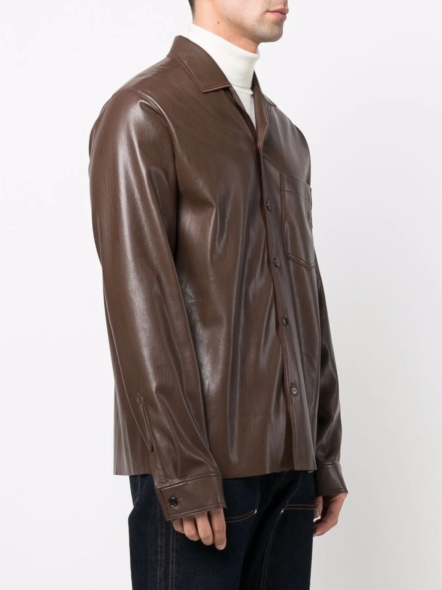notched-lapels faux-leather shirt