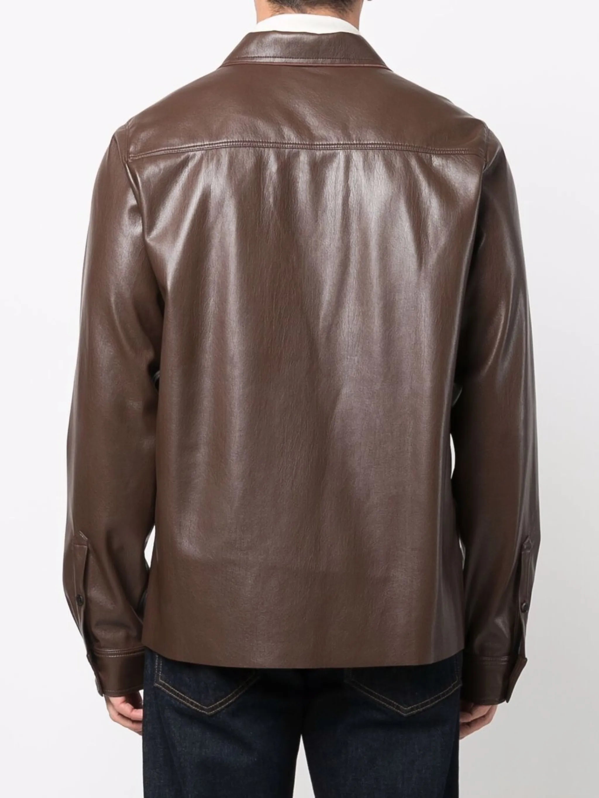 notched-lapels faux-leather shirt