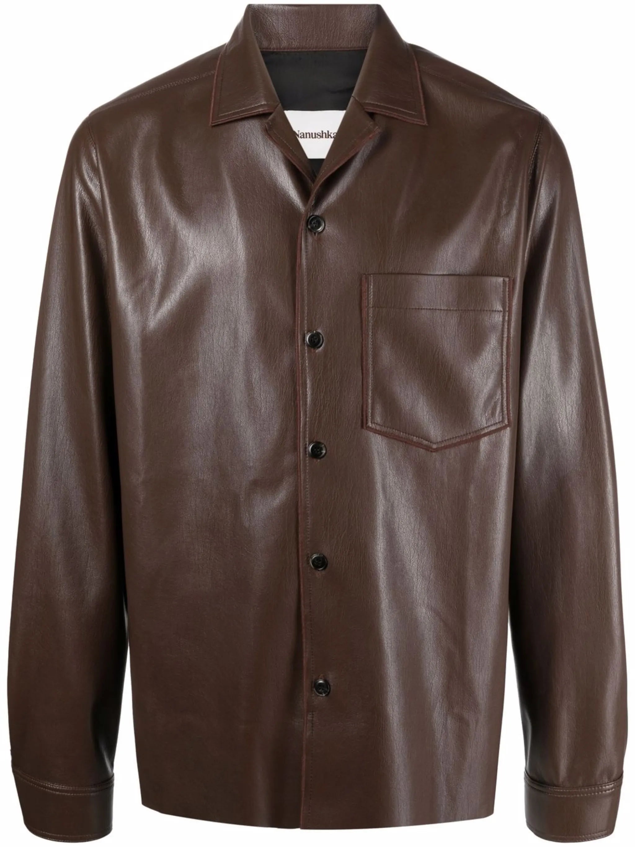 notched-lapels faux-leather shirt