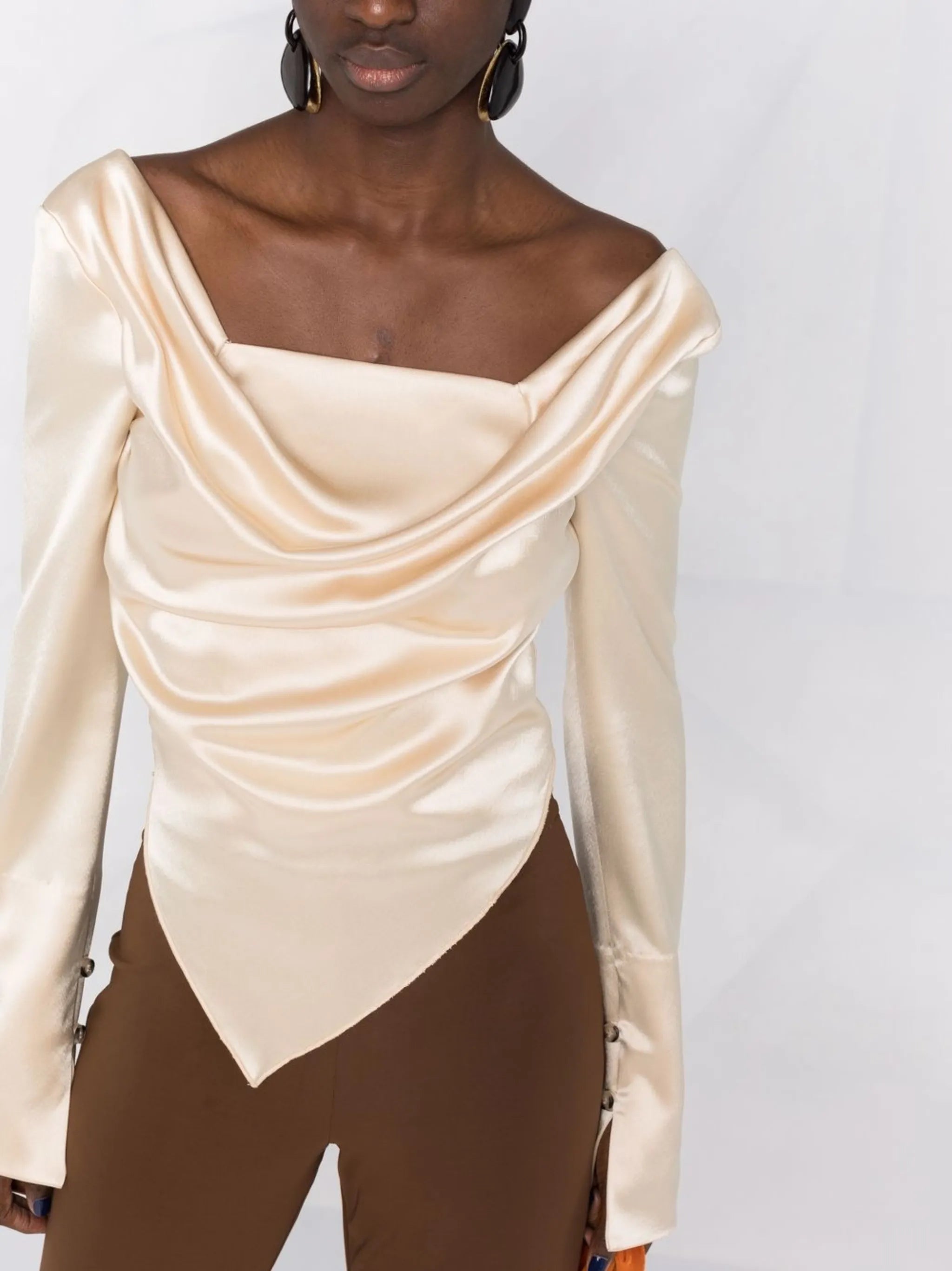 draped-front satin blouse