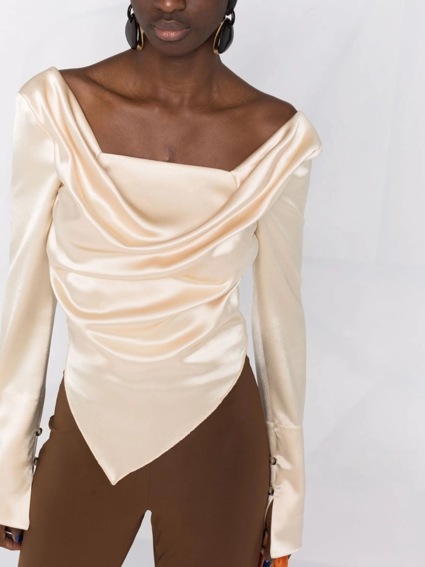 draped-front satin blouse