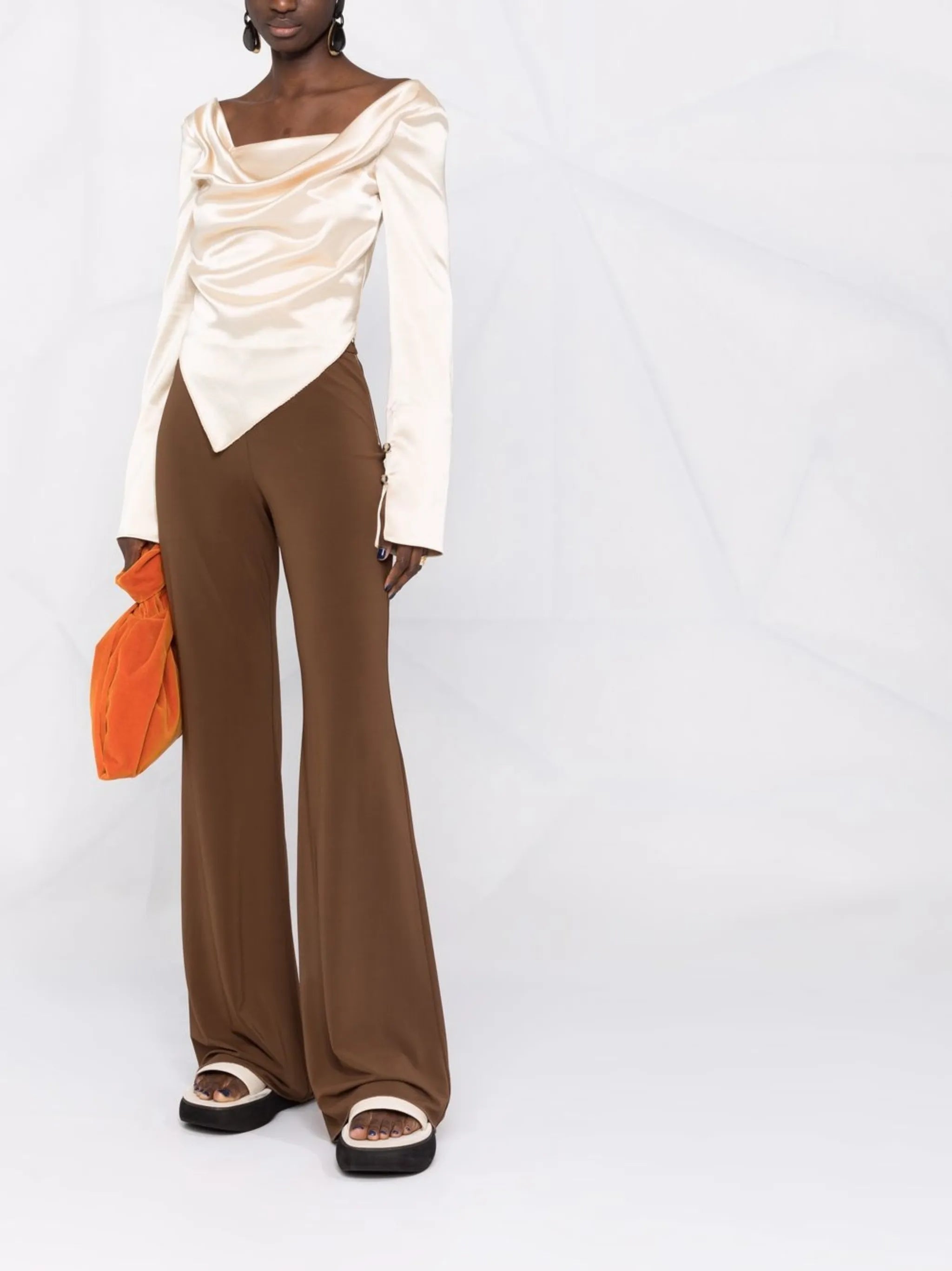draped-front satin blouse