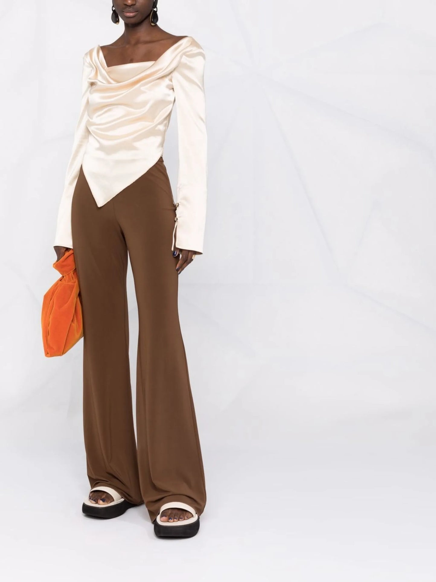 draped-front satin blouse