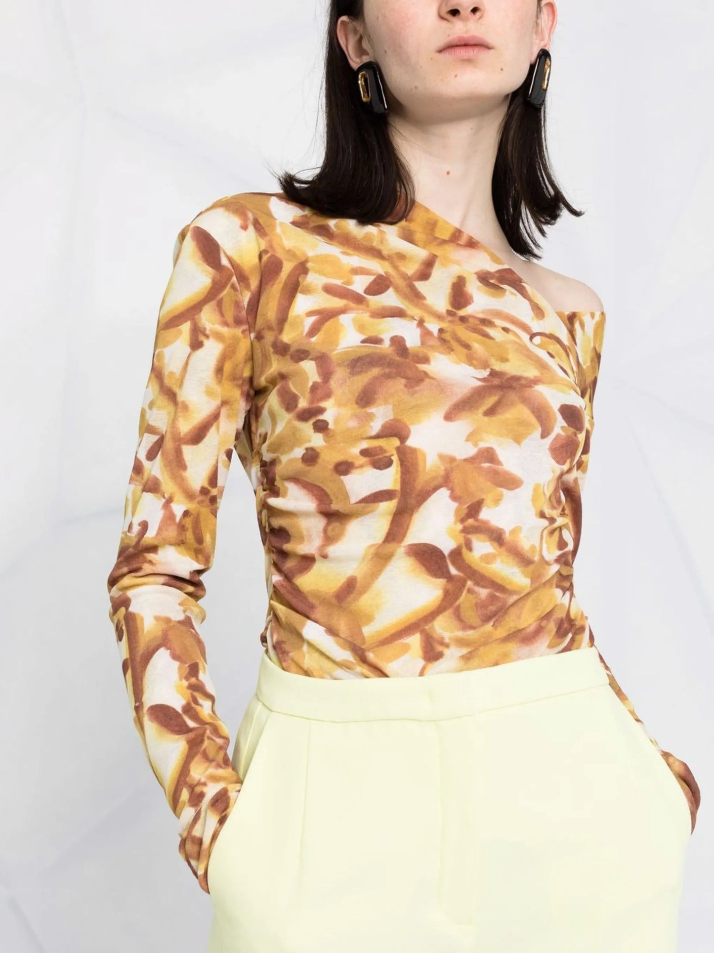 abstract-floral asymmetric-neckline top