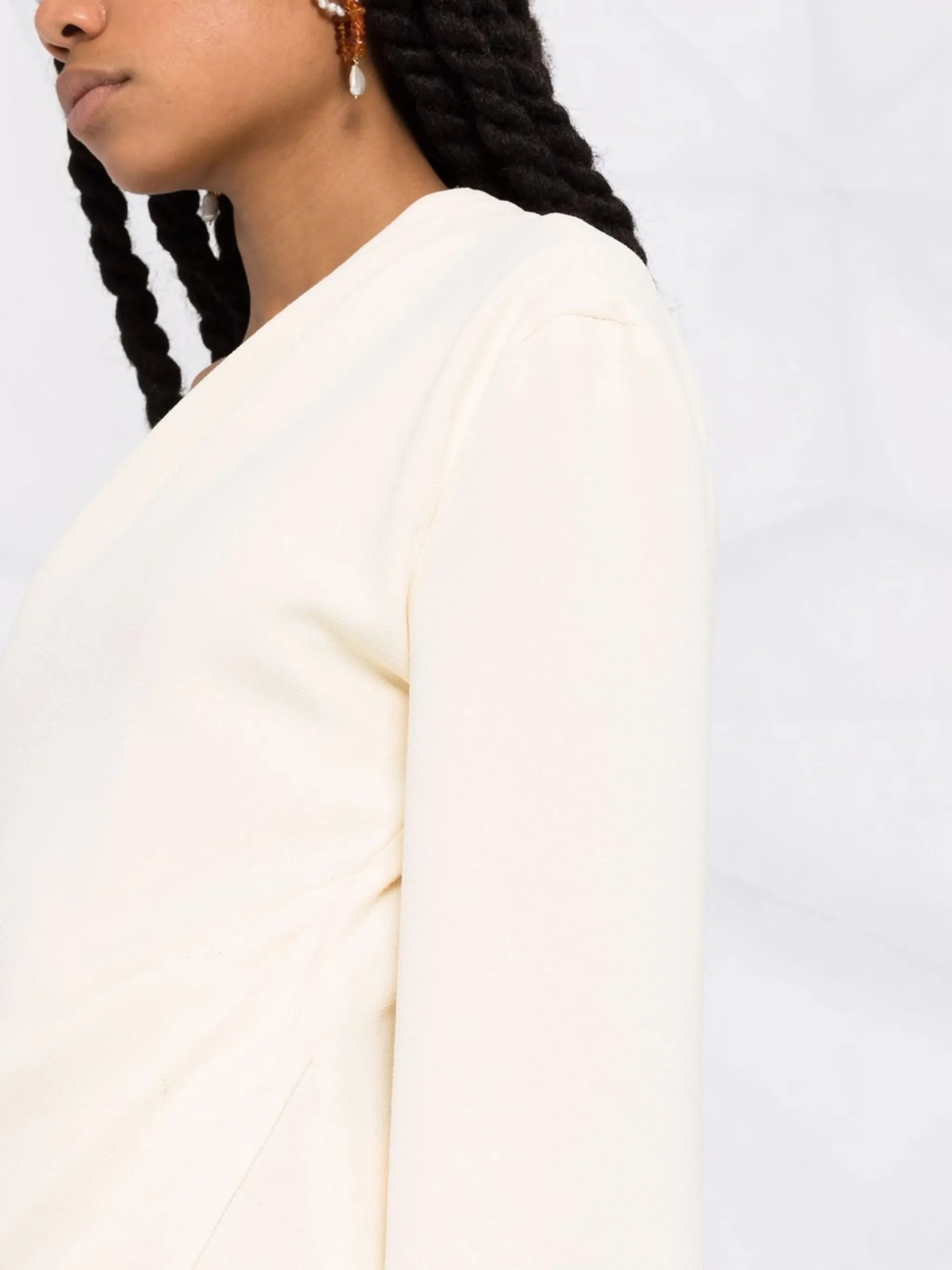 one-shoulder midi wrap dress
