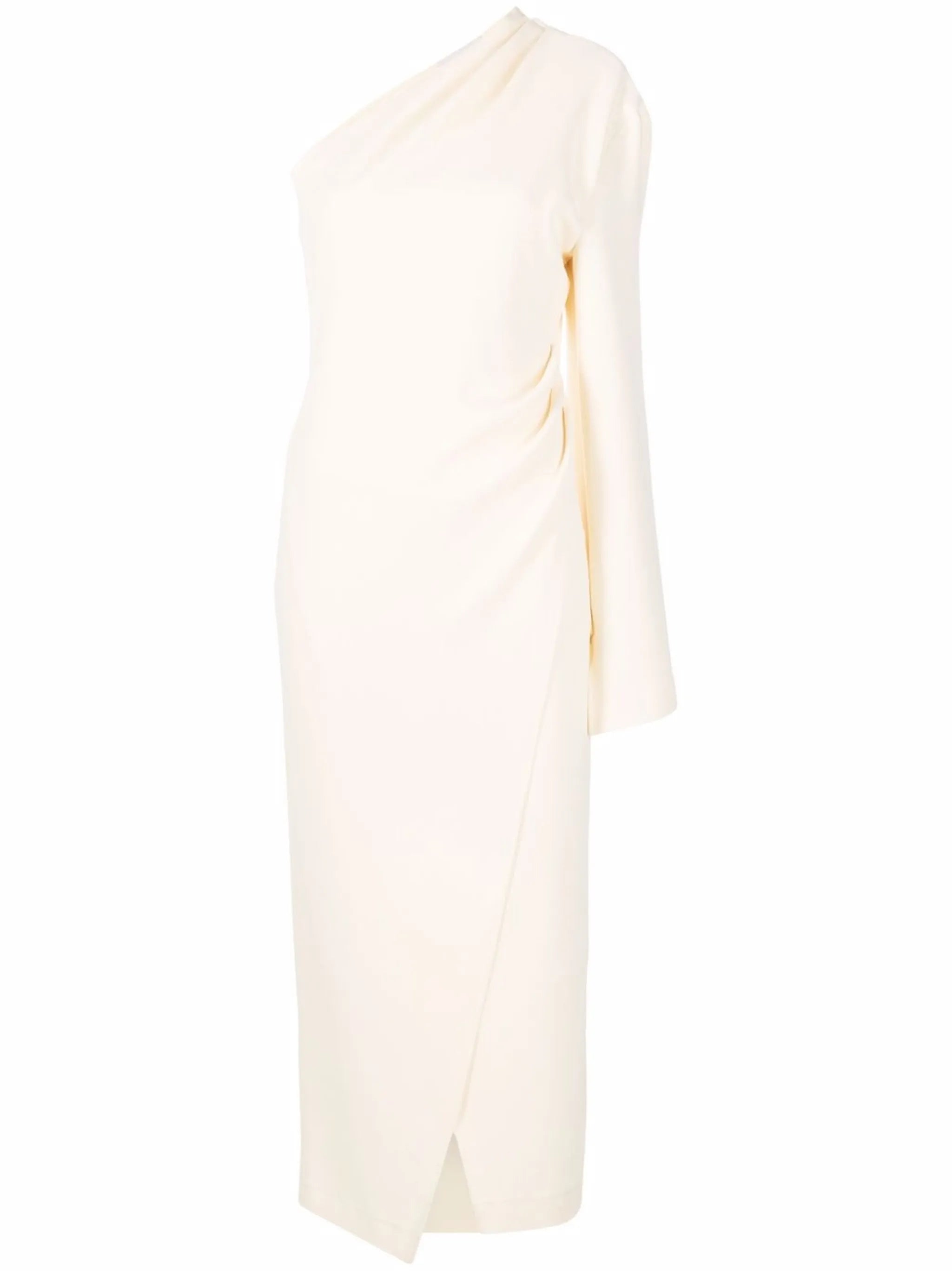 one-shoulder midi wrap dress
