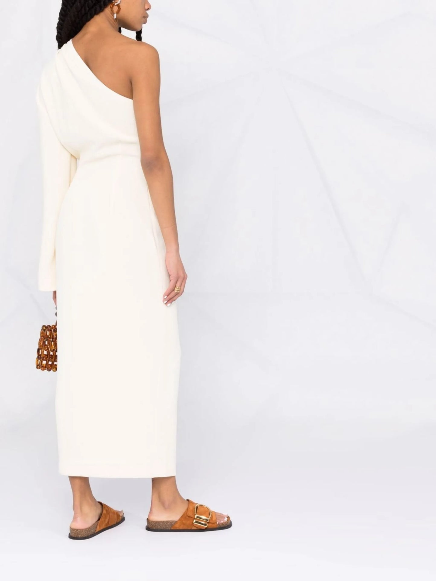 one-shoulder midi wrap dress