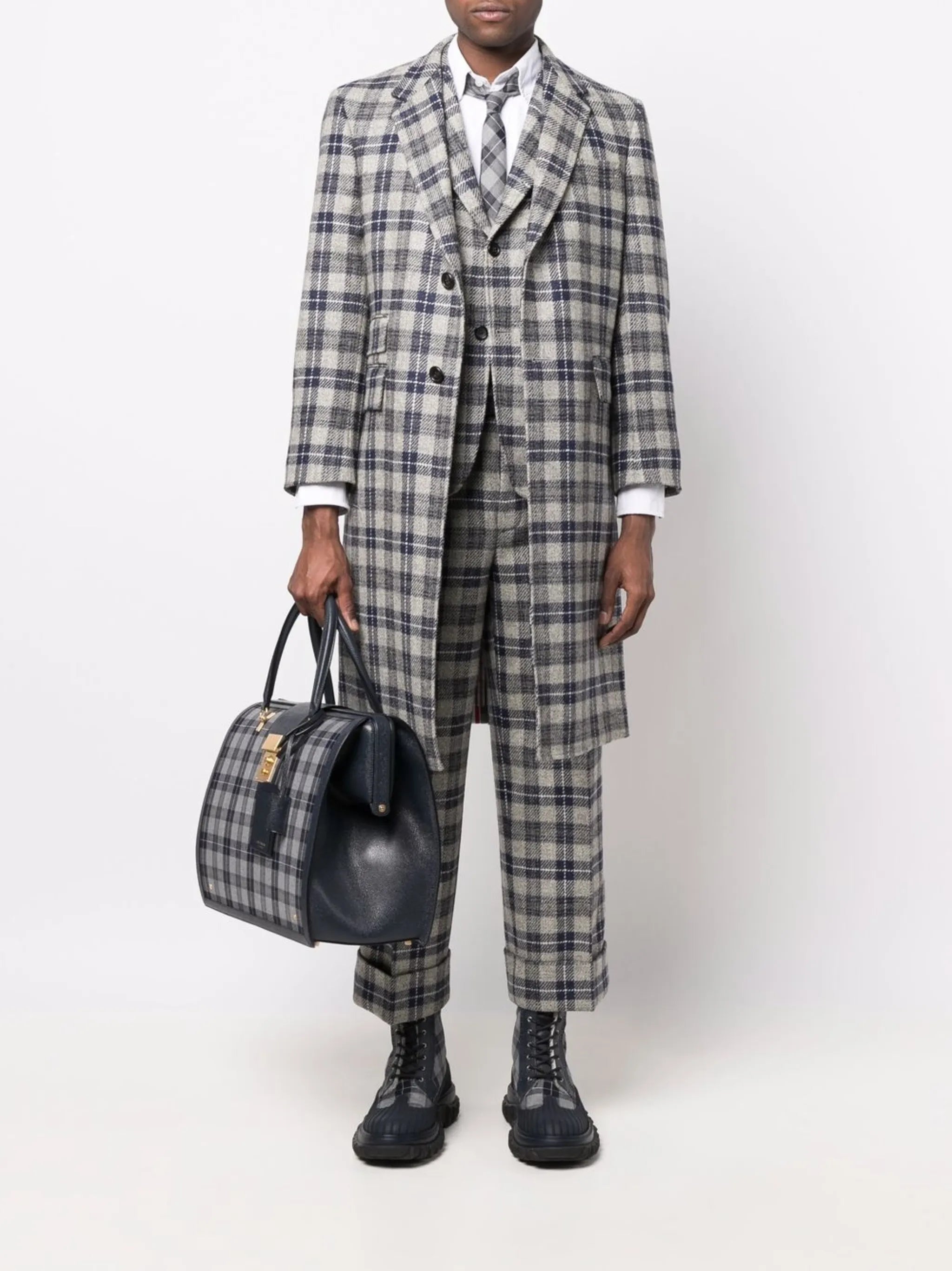 tartan check pattern overcoat