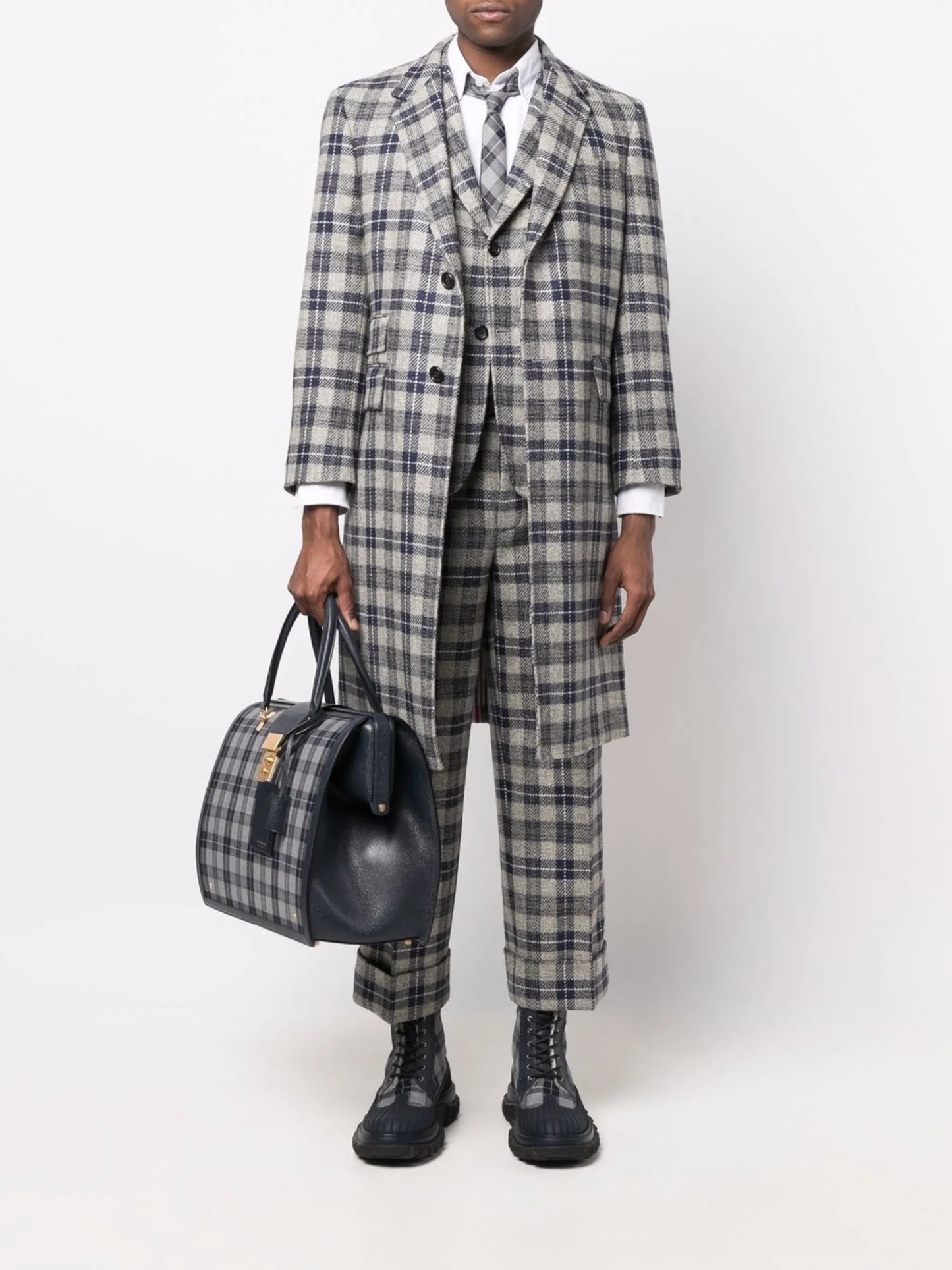 tartan check pattern overcoat