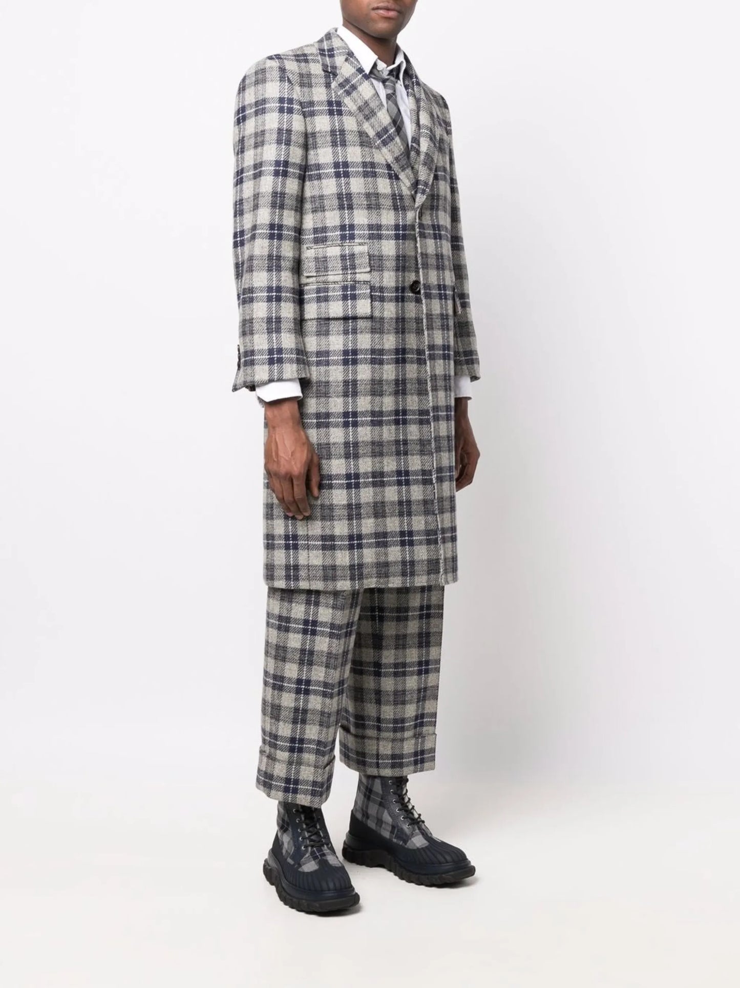 tartan check pattern overcoat
