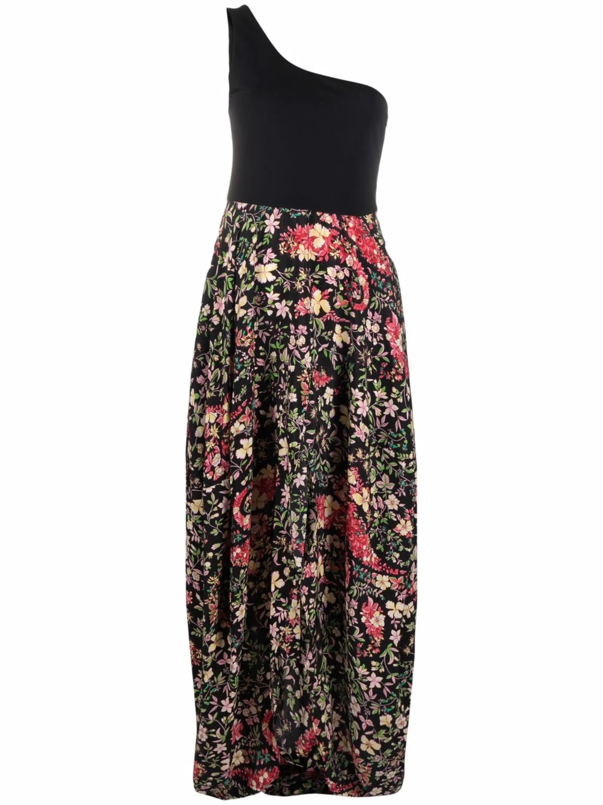 one-shoulder floral-print midi dress
