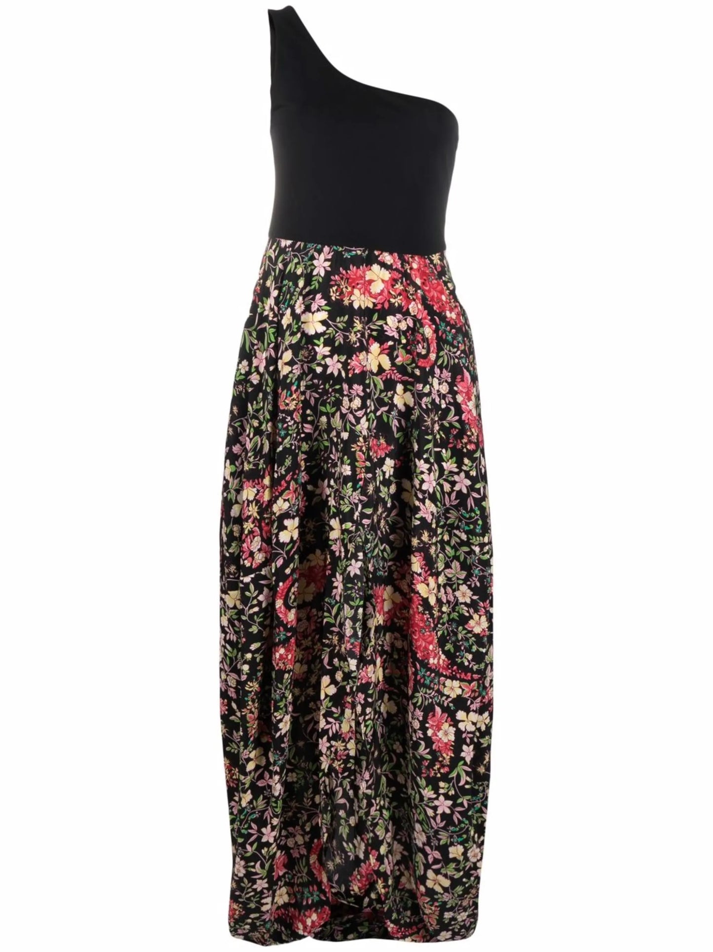 one-shoulder floral-print midi dress