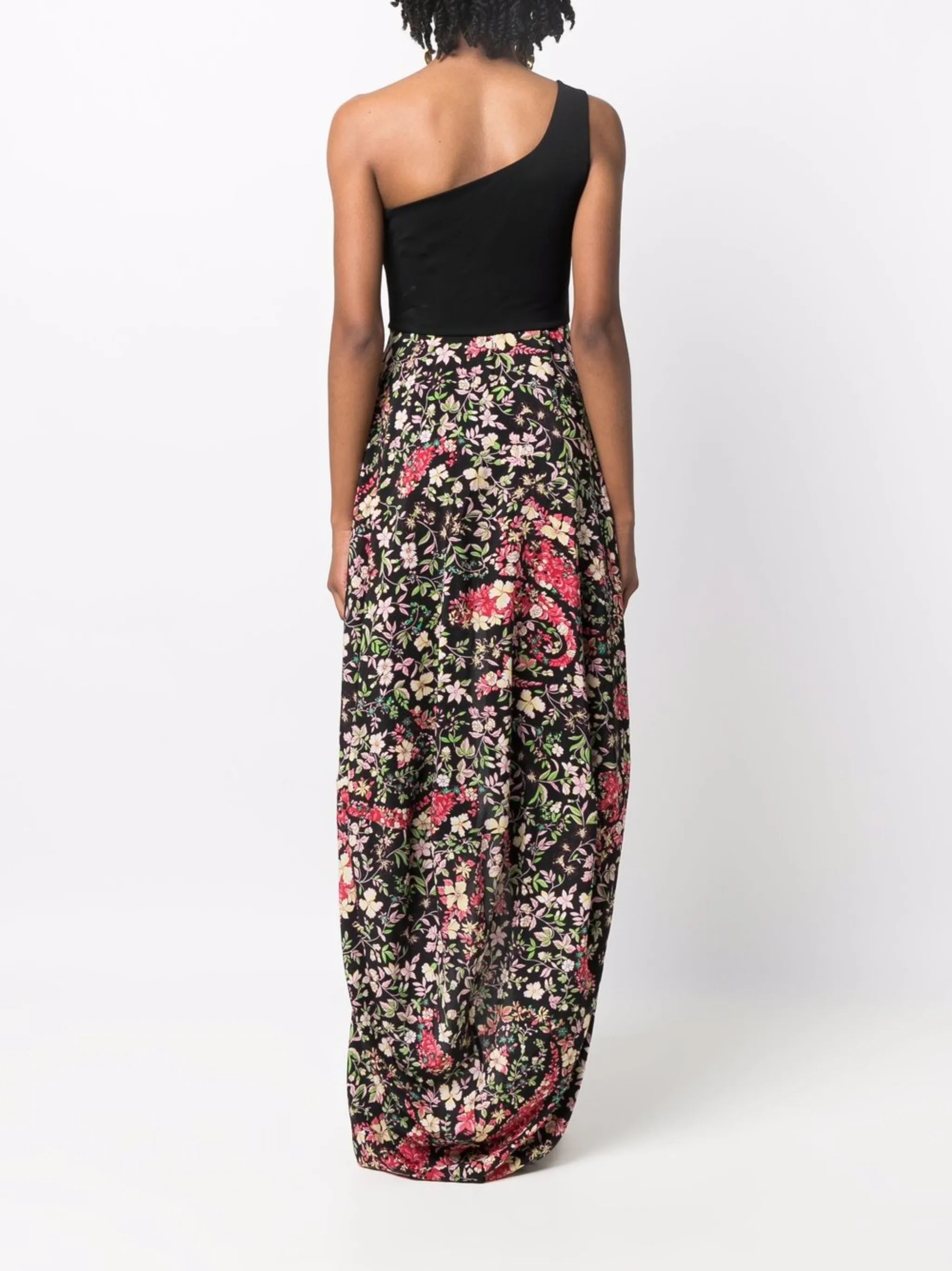 one-shoulder floral-print midi dress