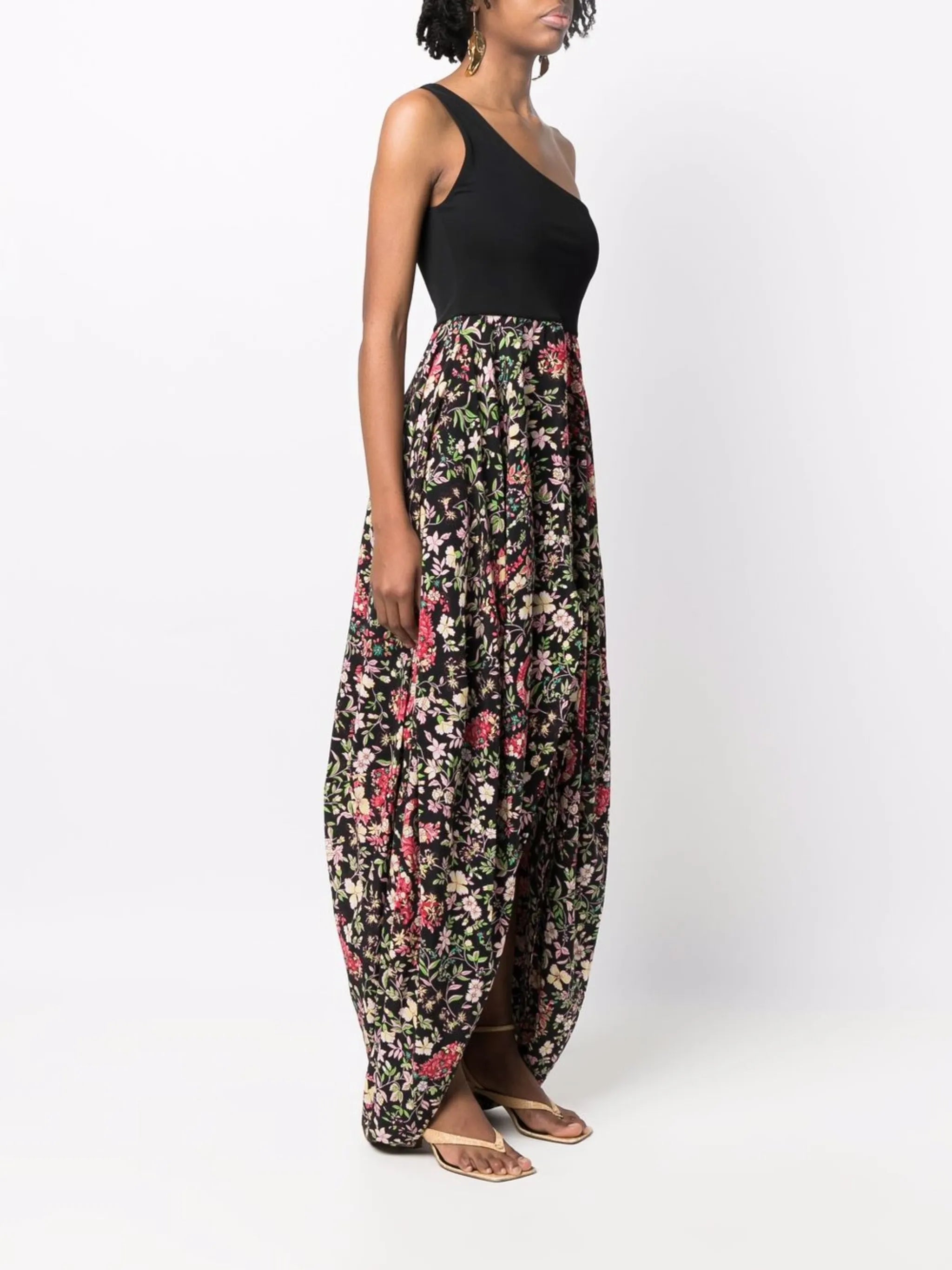 one-shoulder floral-print midi dress
