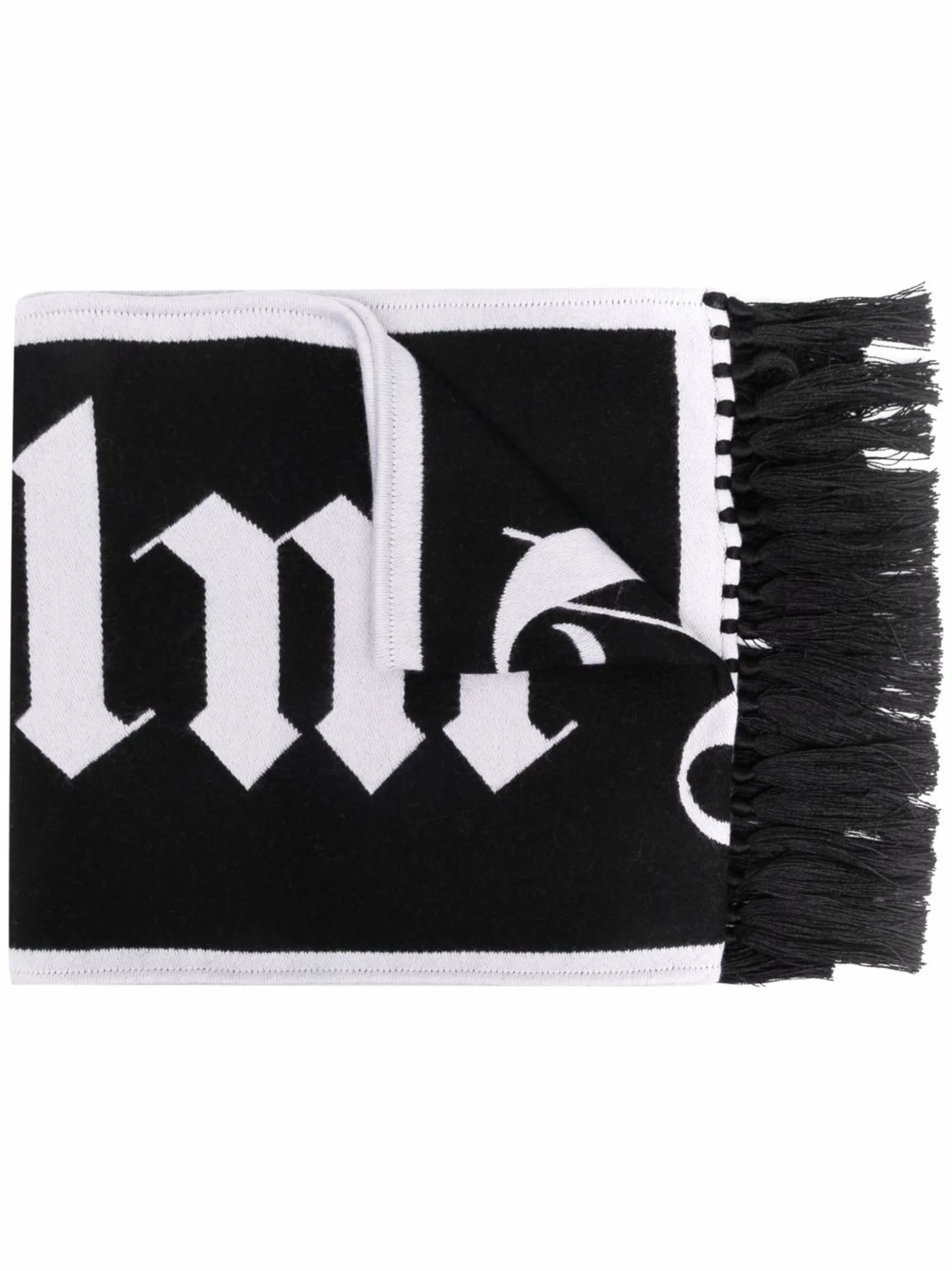 fringed logo-knit scarf