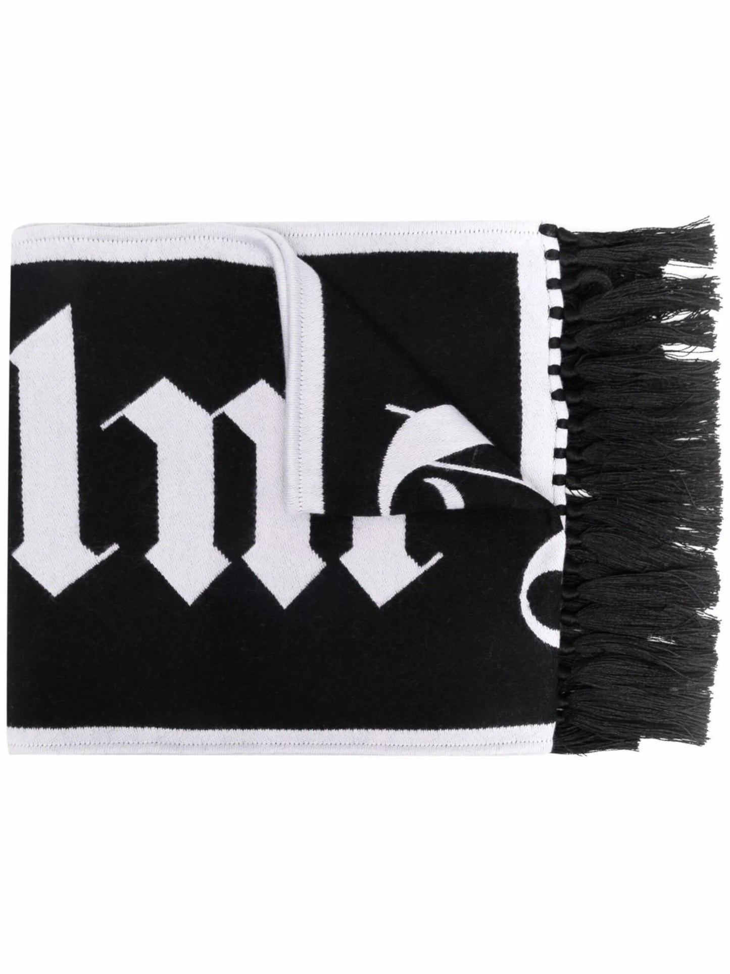 fringed logo-knit scarf