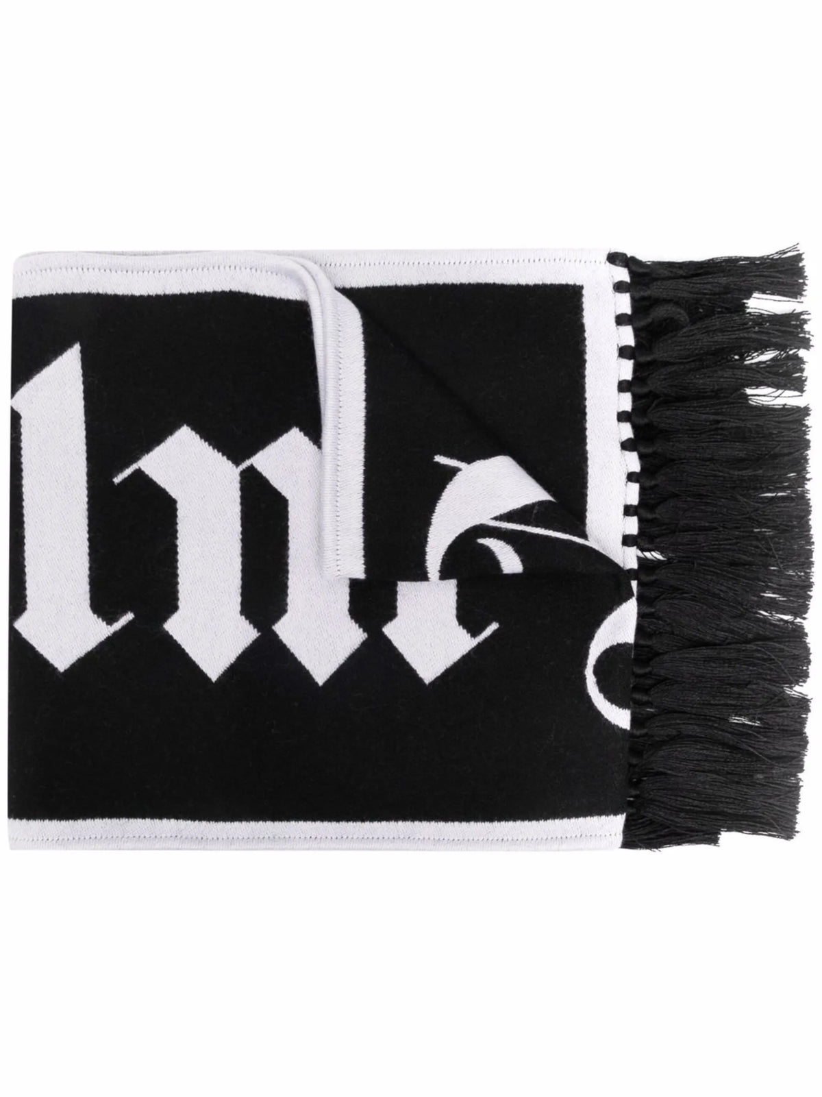 fringed logo-knit scarf