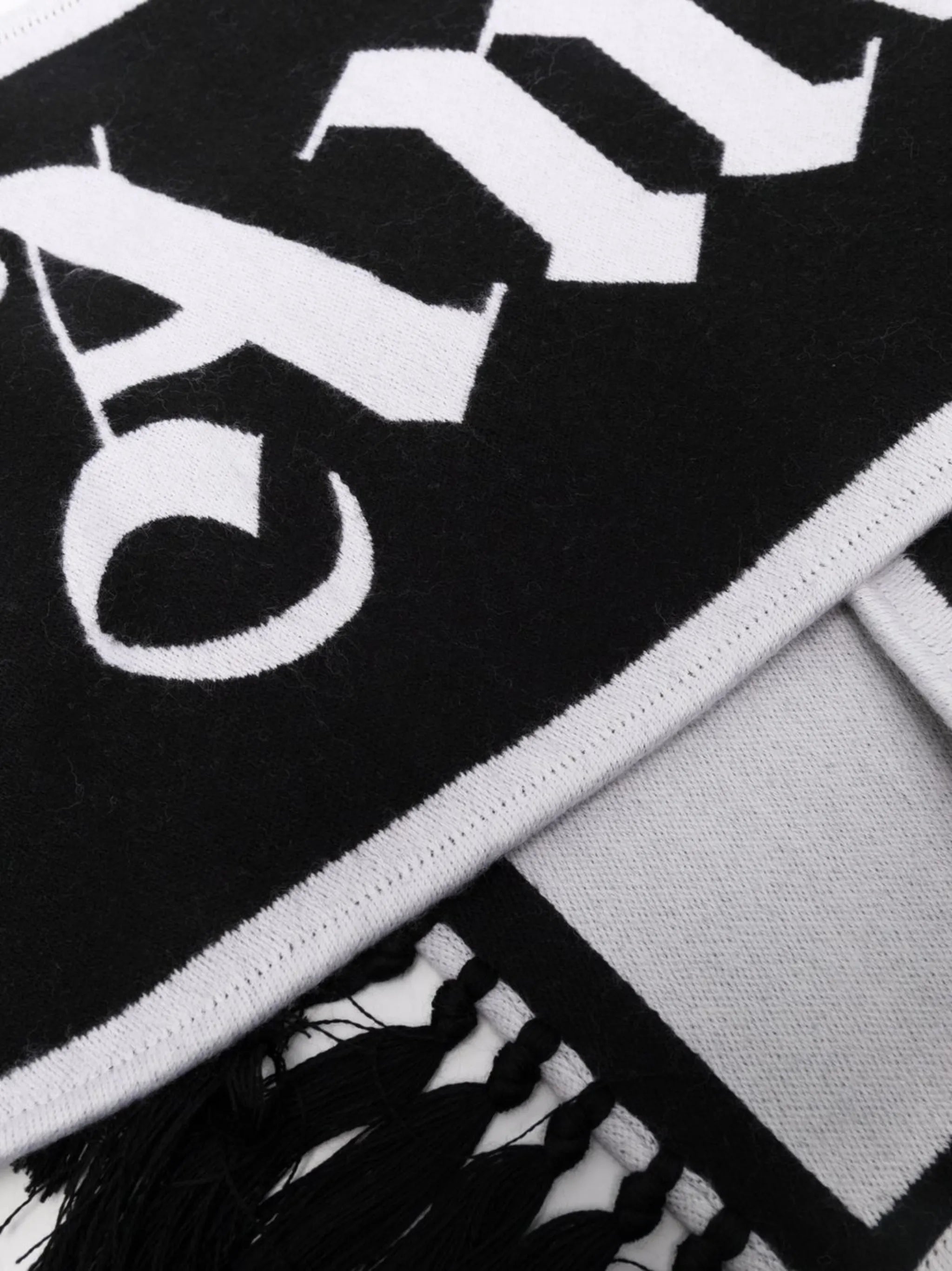 fringed logo-knit scarf