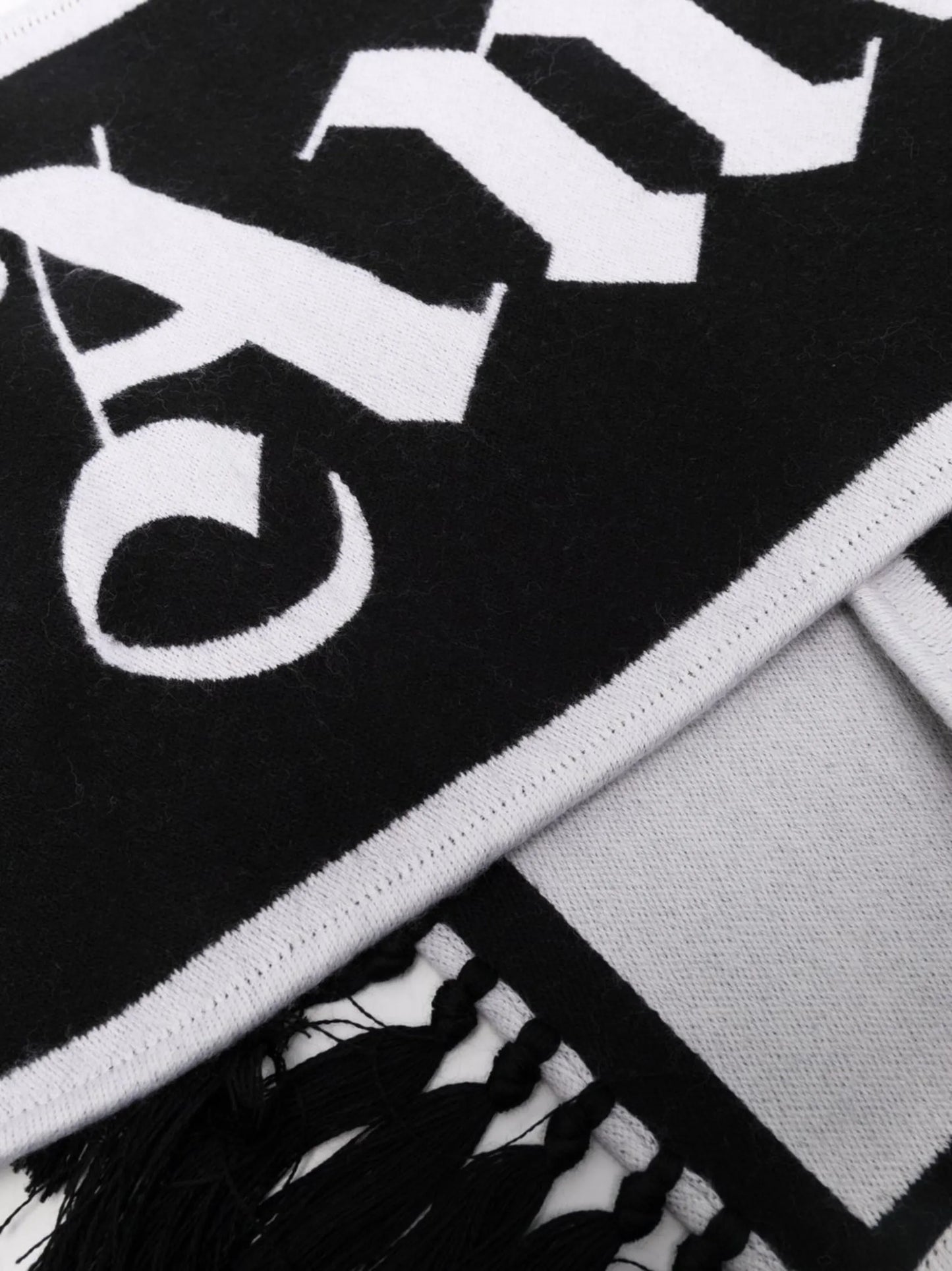 fringed logo-knit scarf