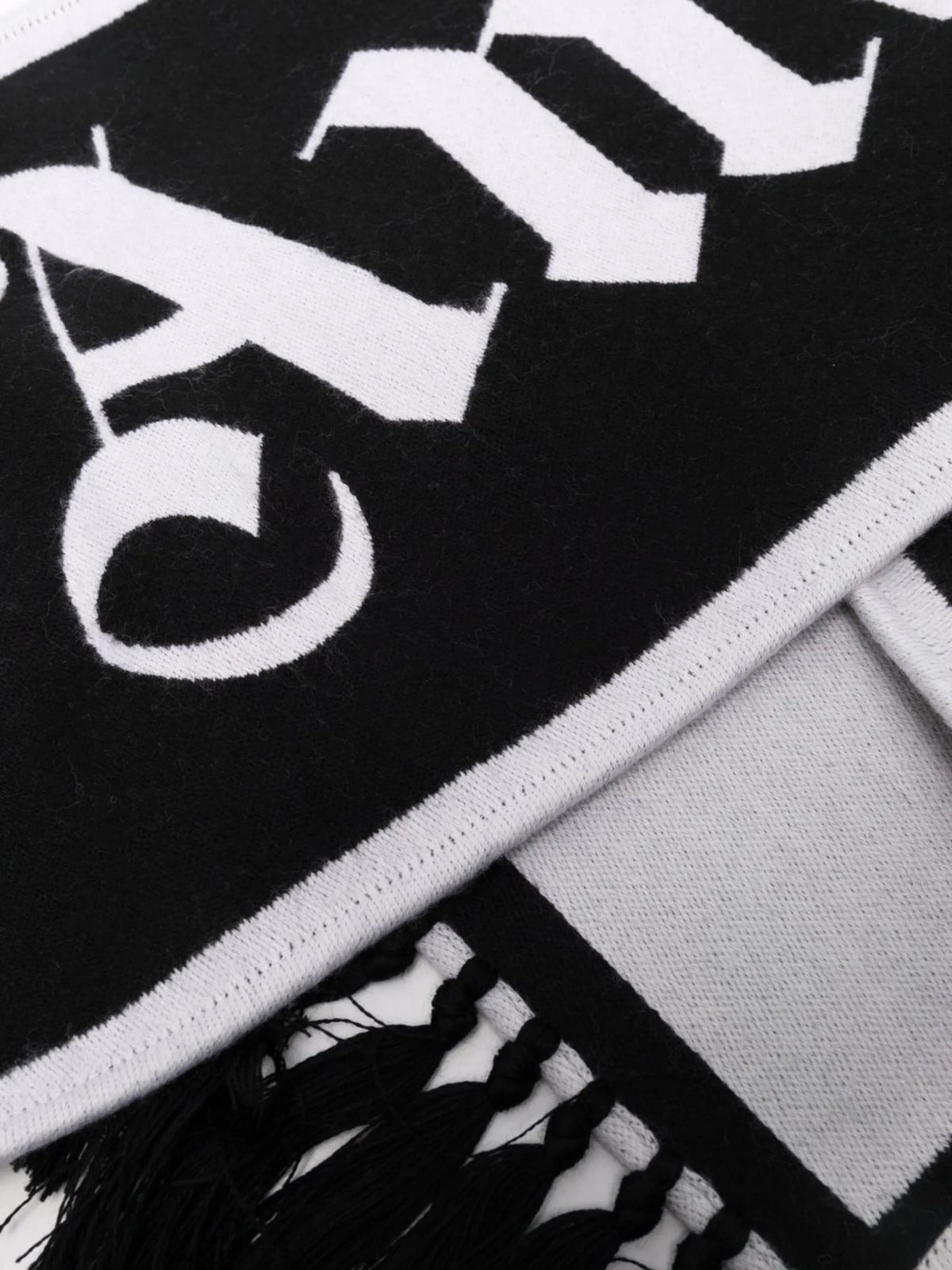 fringed logo-knit scarf