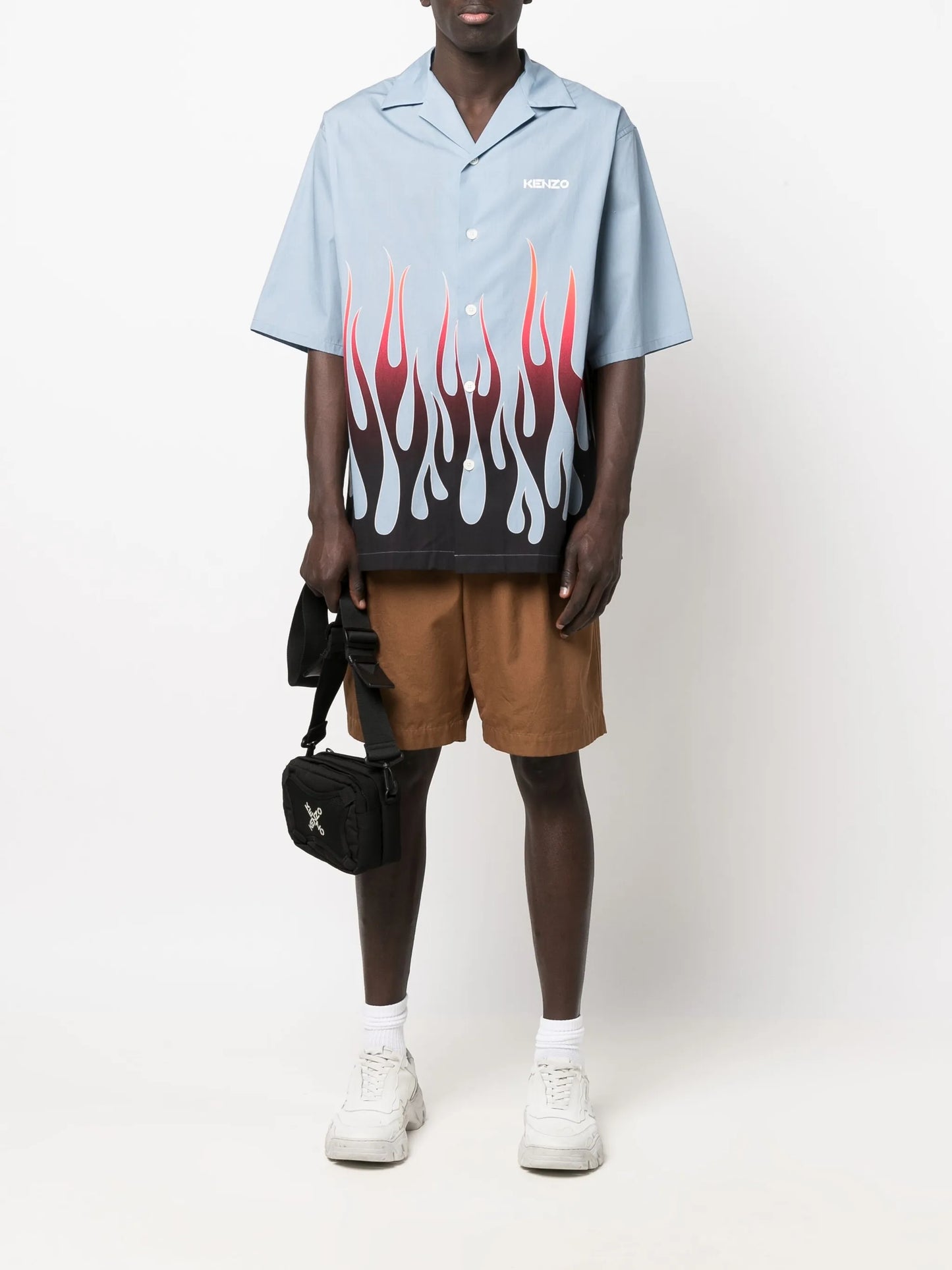 flame-print branded short-sleeve shirt