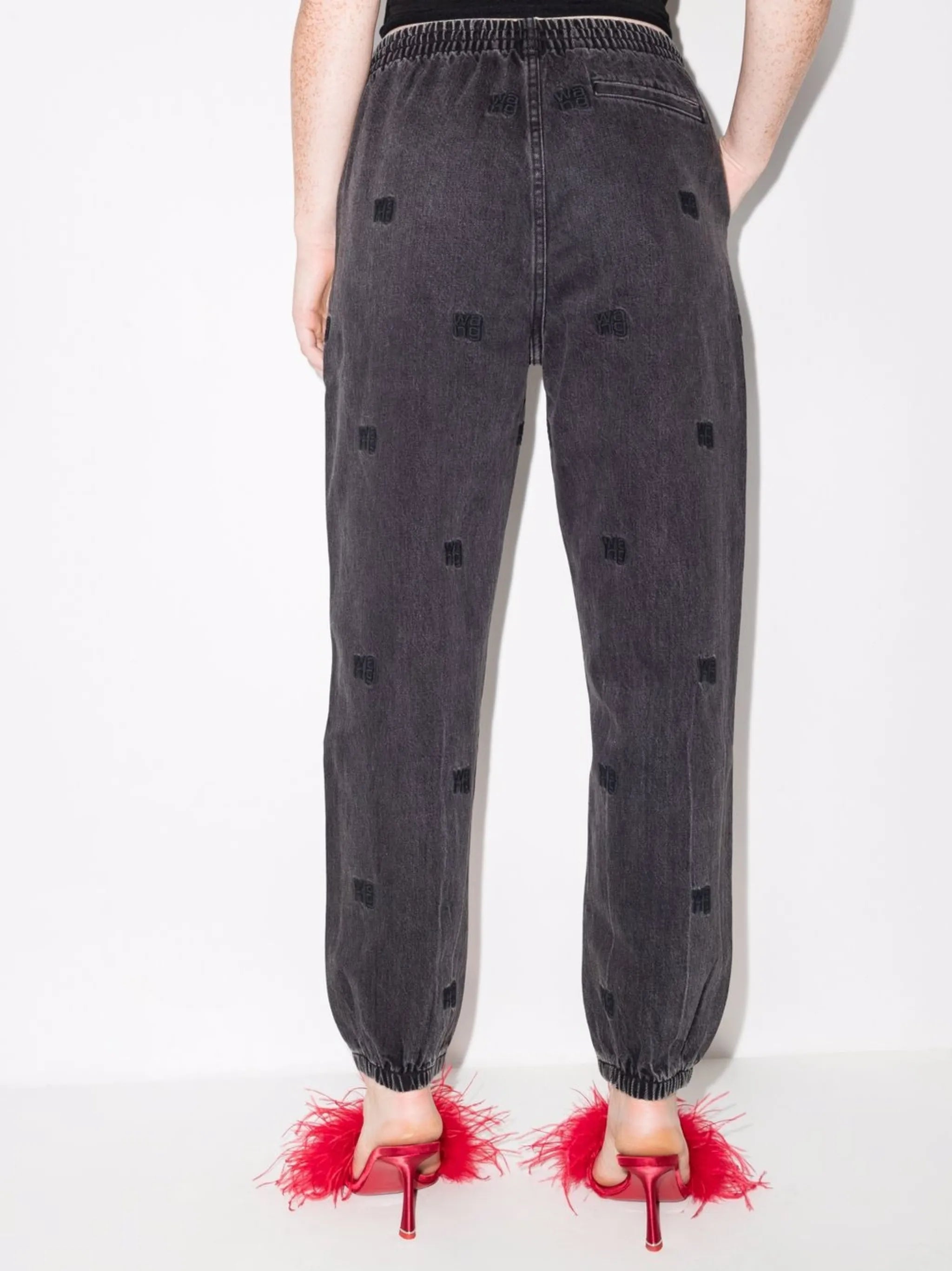 embroidered-monogram denim track pants
